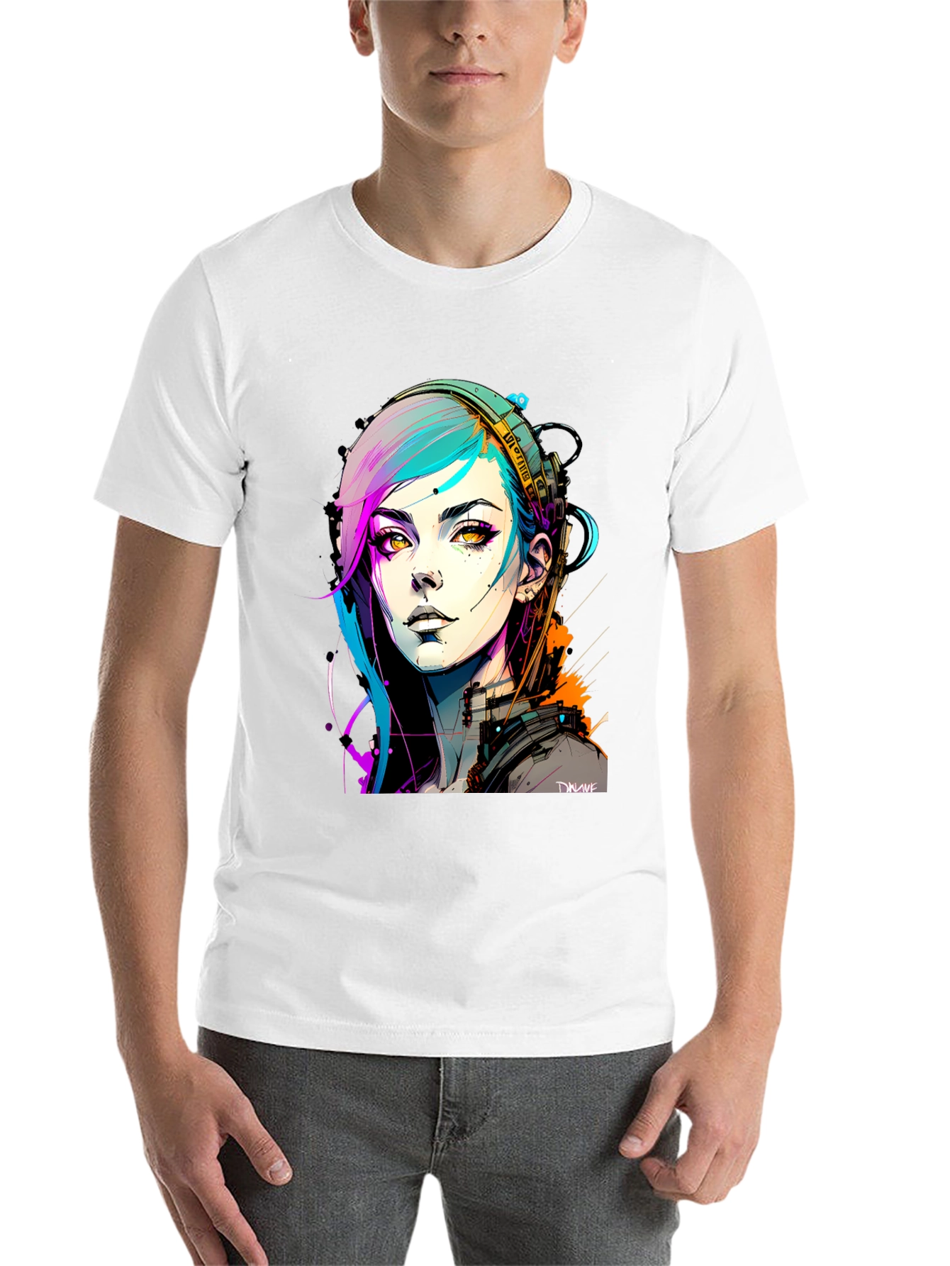 Black Cyberpunk Girl Graphic Tee - Black Cotton T-Shirt view 14