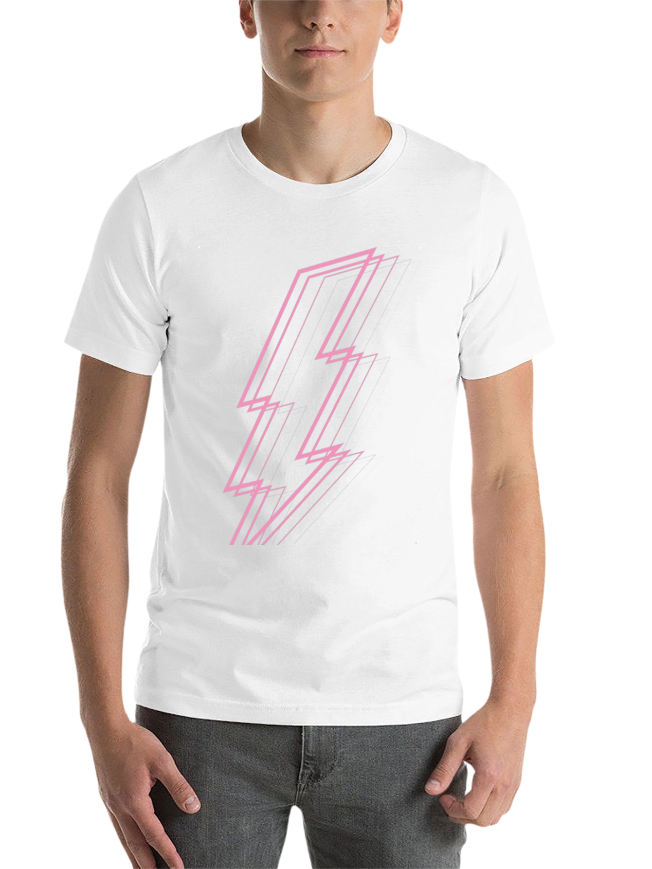 Black Modern Pink Lightning Bolt Graphic Black T-Shirt view 14