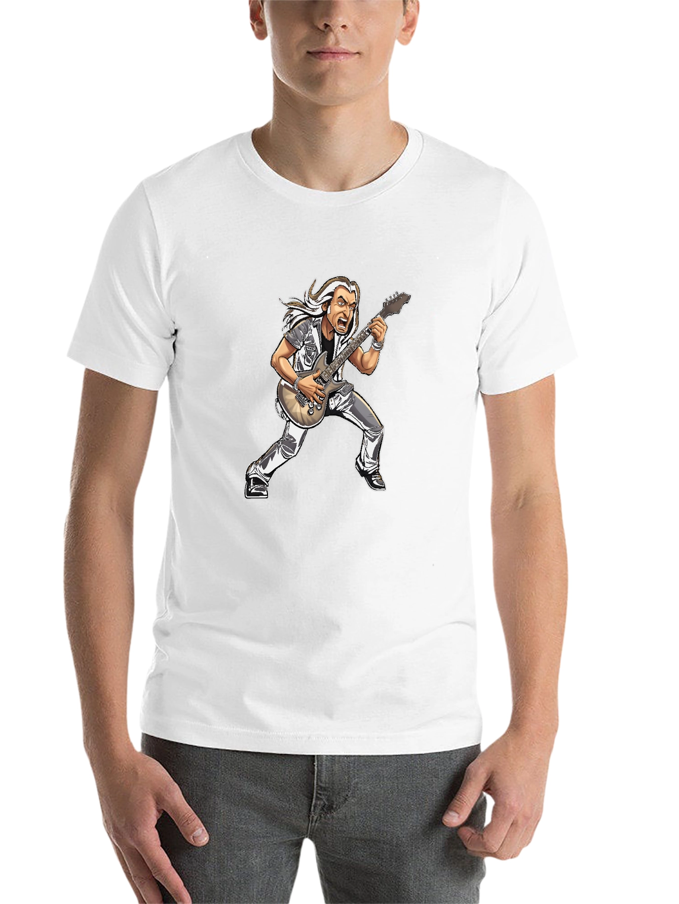Black Guitar Hero Cartoon T-Shirt view 14