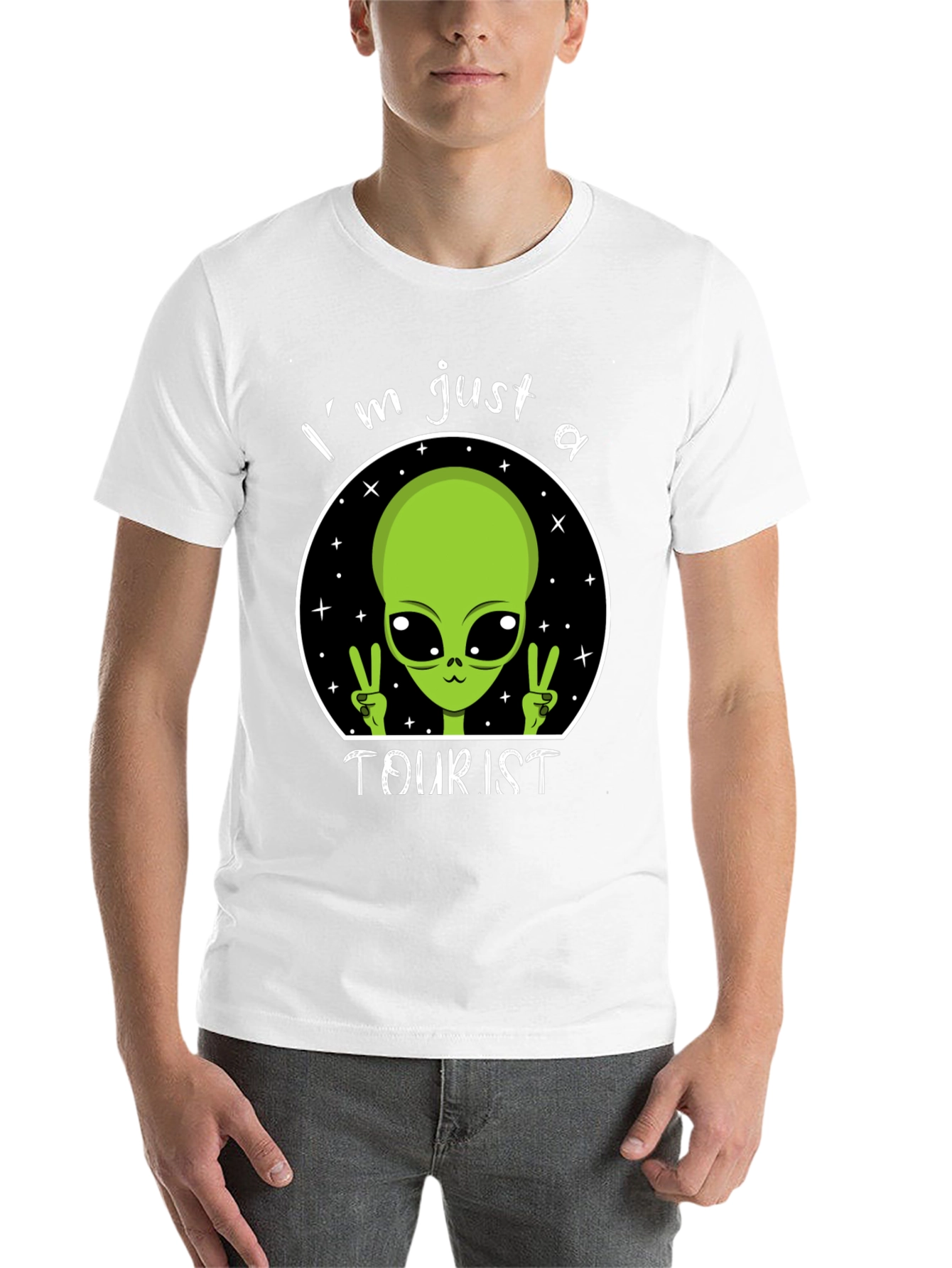 Black I'm Just A Tourist Alien T-Shirt - Outer Space Humor Tee view 14