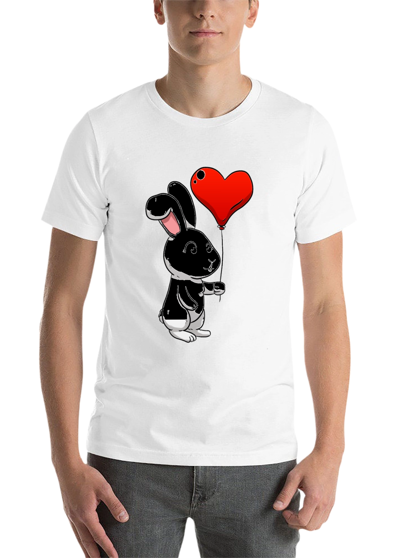 Black Black Bunny Heart Balloon Graphic T-Shirt view 14