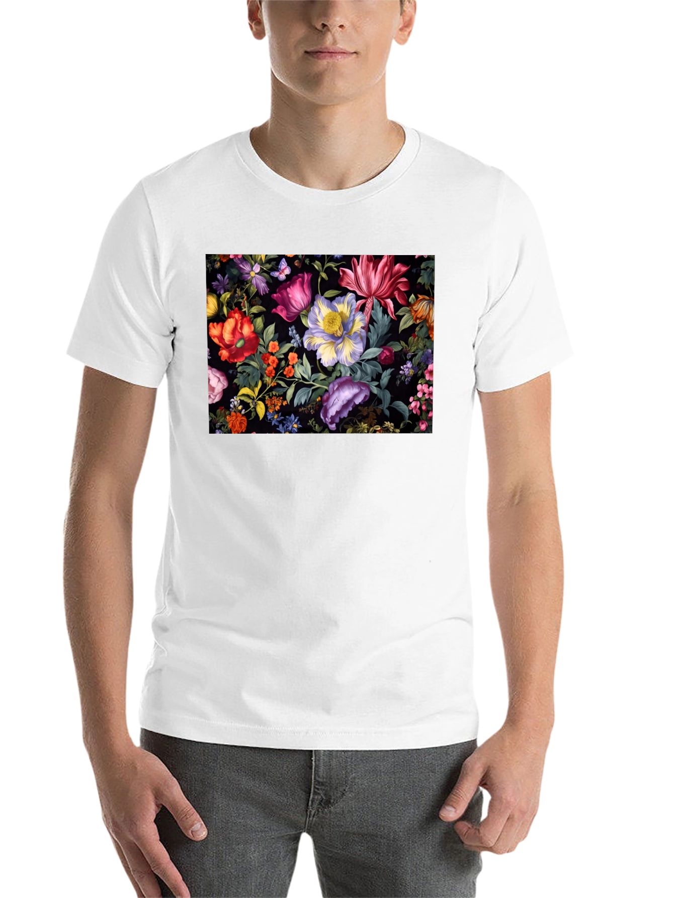 Black Floral Print Black T-Shirt view 14