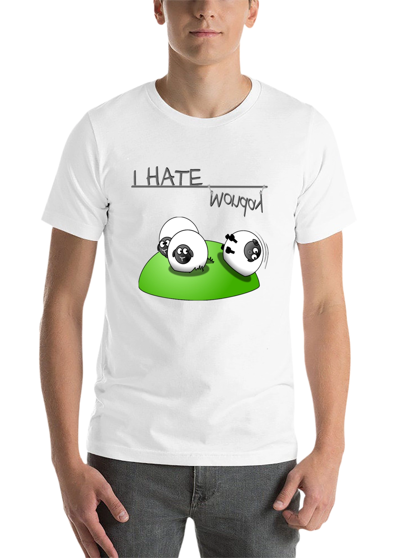 Black I Hate Woobots Funny Sheep Cartoon Black T-Shirt view 14