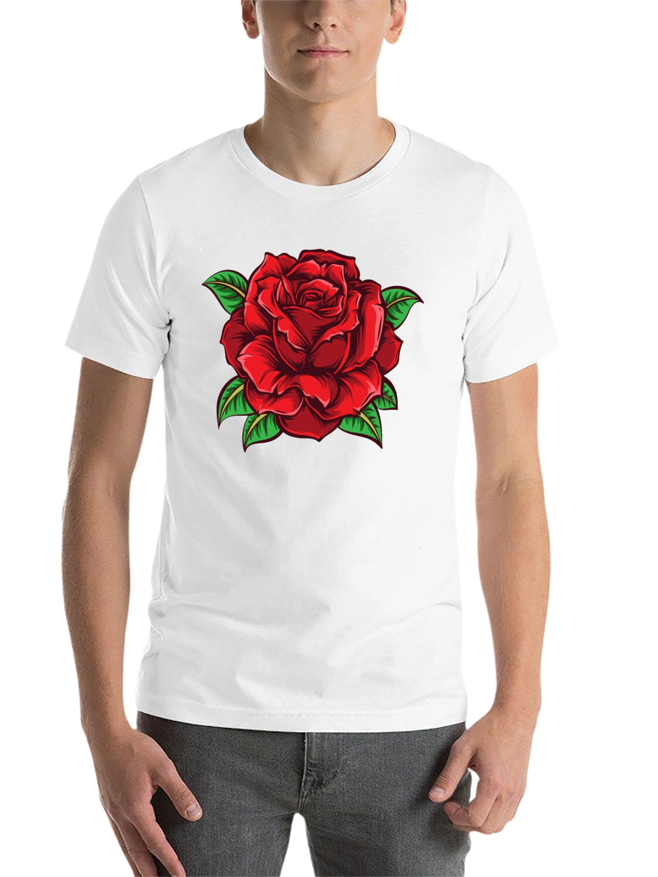Black Red Rose Graphic Print Black T-Shirt view 14