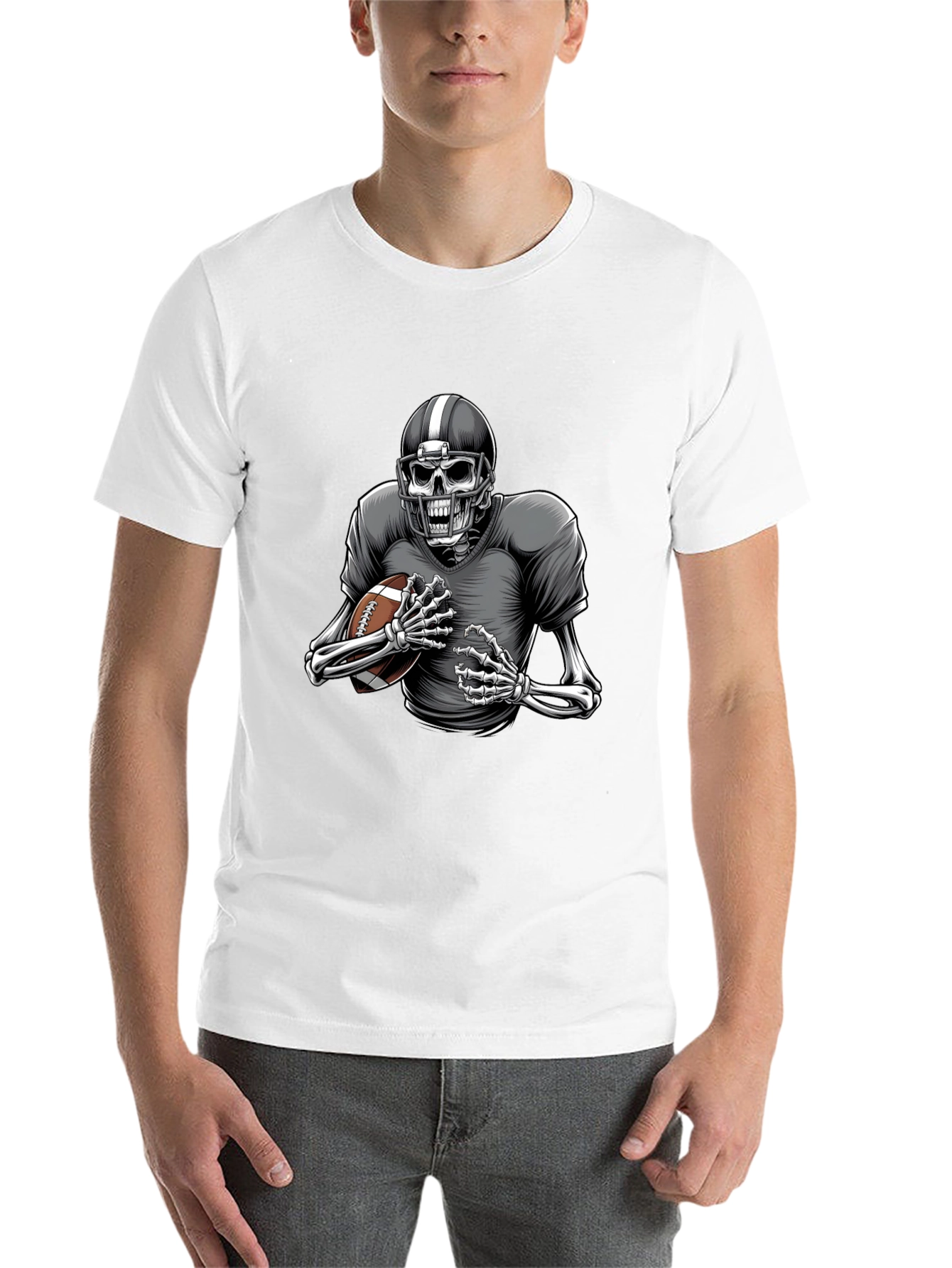 Black Skeleton Football Player Graphic Tee view 14