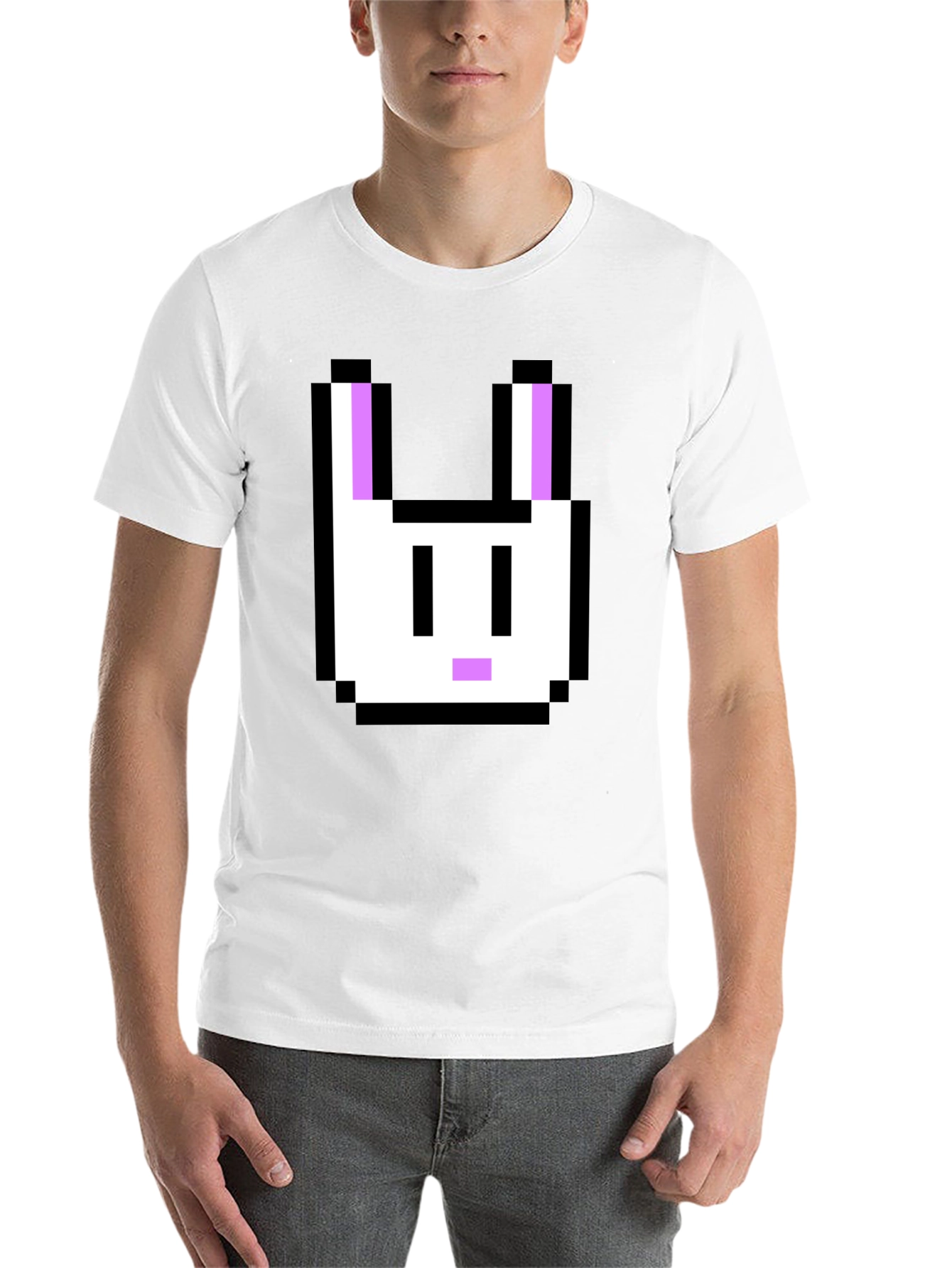 Black Pixel Bunny Graphic Tee - Black Cotton T-Shirt view 14