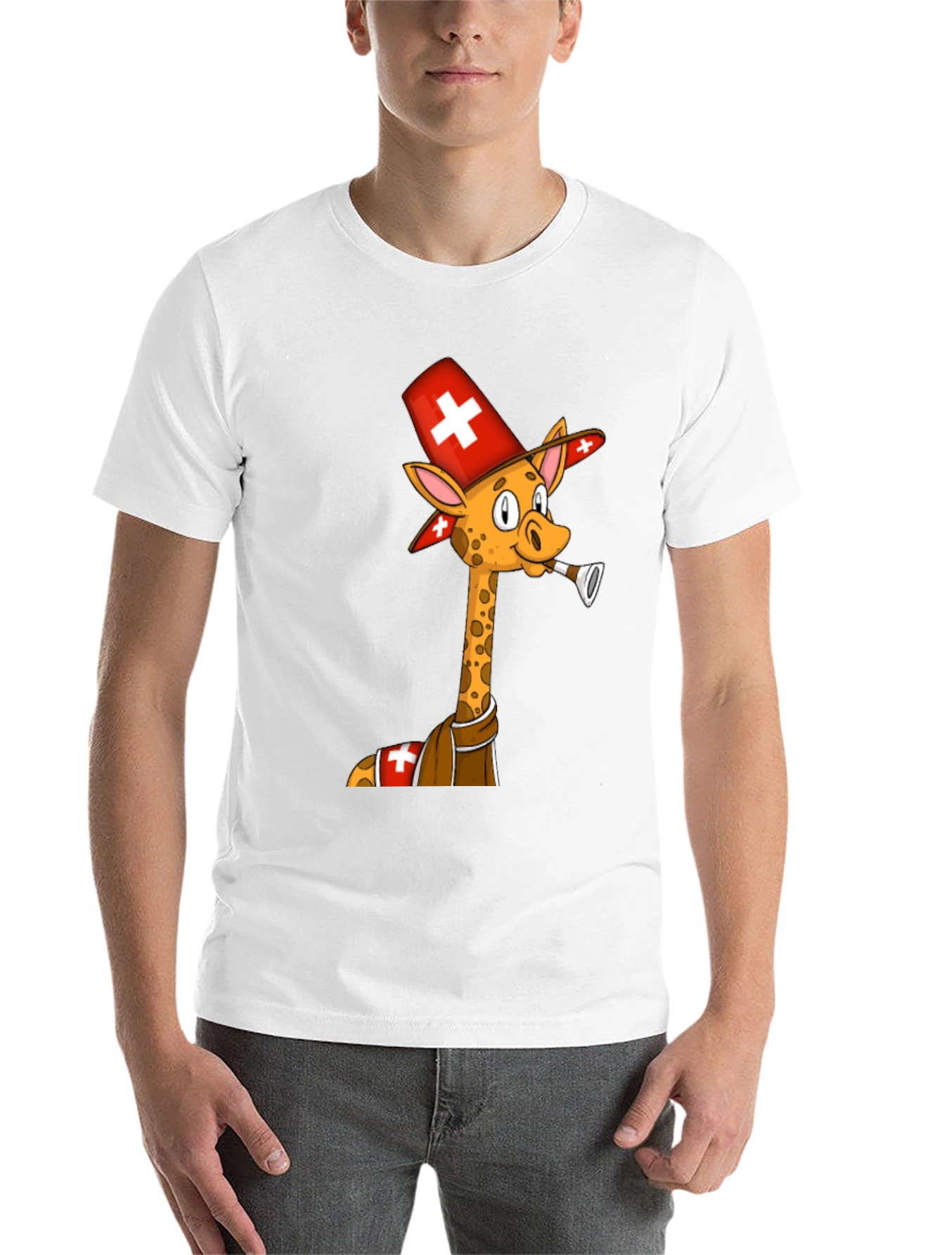 Black Swiss Giraffe T-Shirt - Unique Cartoon Design view 14