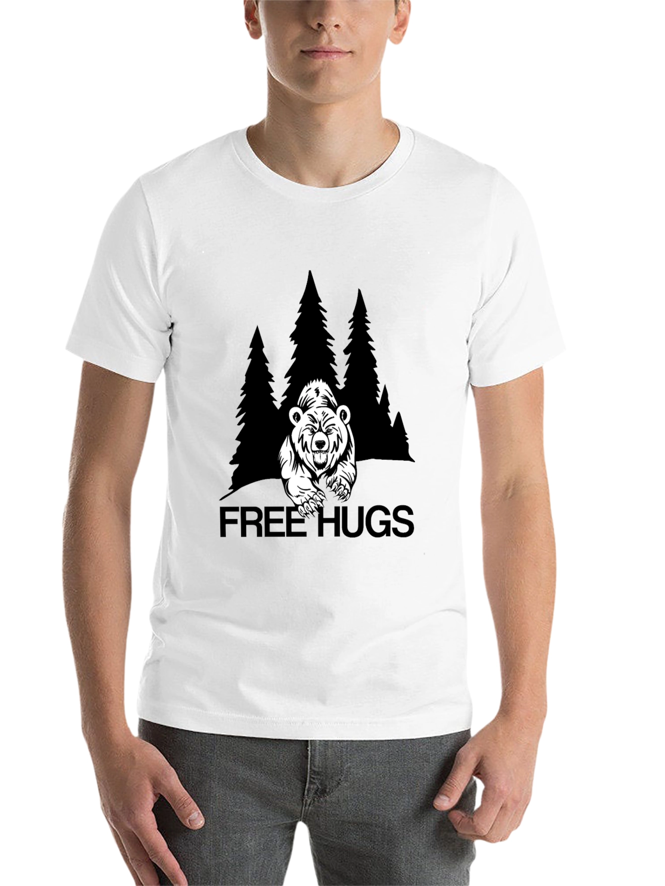 Black Free Hugs Bear Graphic T-Shirt - Black view 14