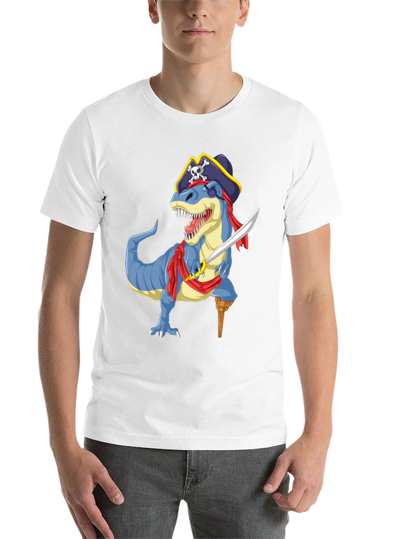 Black Pirate Dinosaur Graphic T-Shirt - Fun Novelty Tee view 14