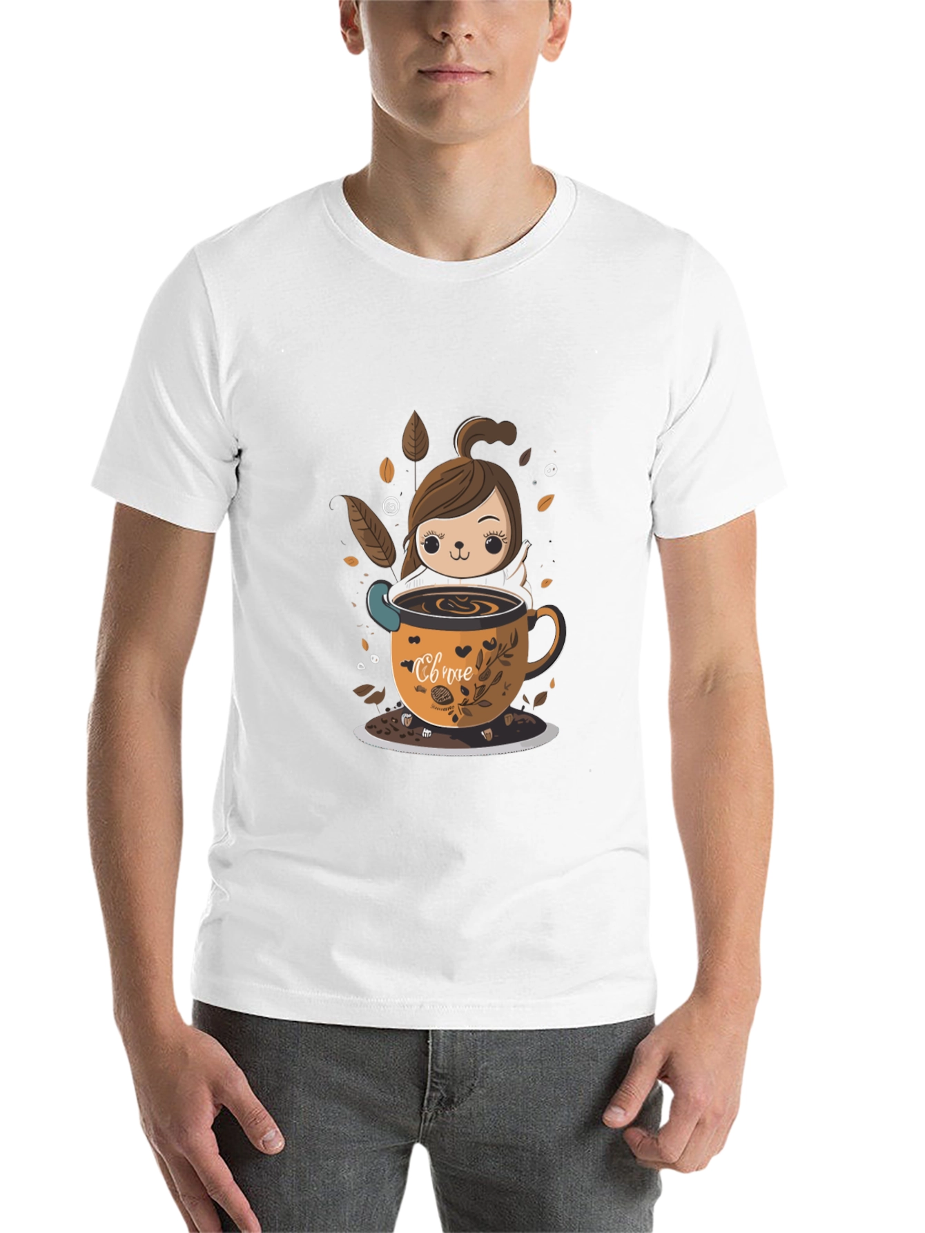 Black Cute Cartoon Coffee Lover T-Shirt view 14