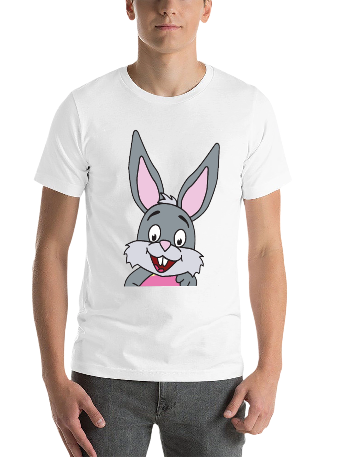 Black Cartoon Rabbit Graphic Print Black T-Shirt view 14