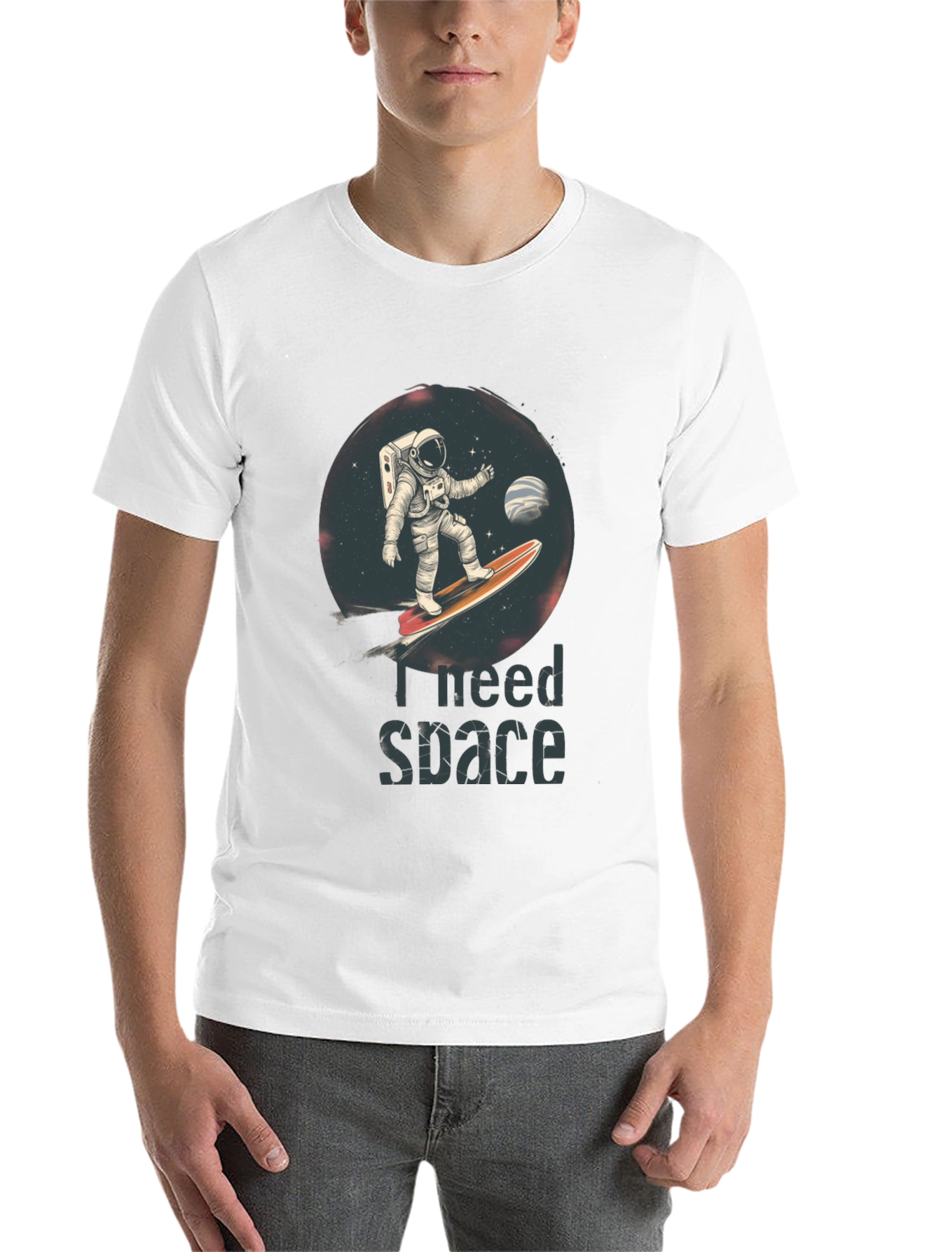 Black I Need Space T-Shirt - Astronaut Surfing Design view 14