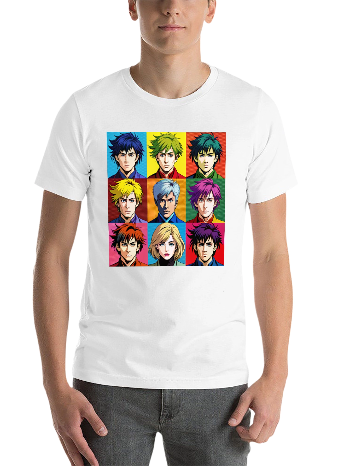 Black Anime Faces T-Shirt, Pop Art Design view 14