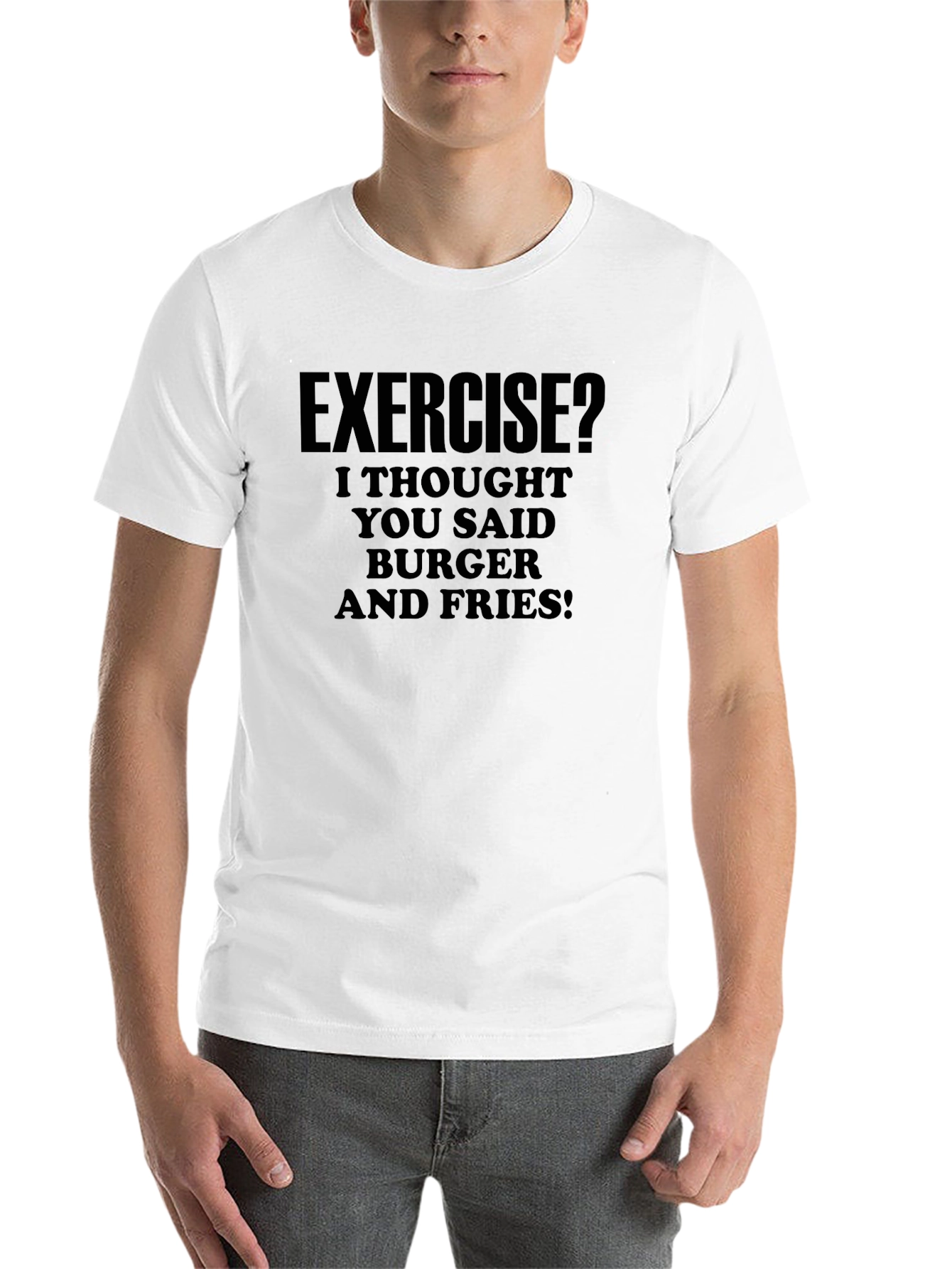 Black Funny Exercise Burger & Fries Graphic T-Shirt view 14