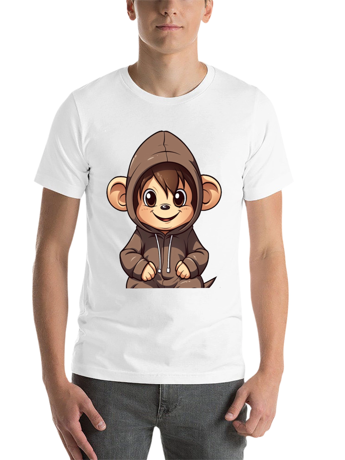 Black Cute Monkey Hoodie Graphic Tee view 14