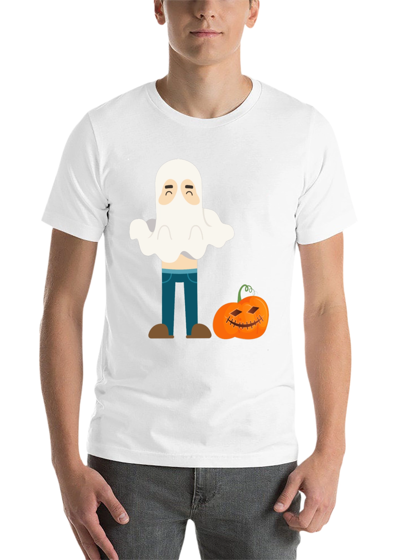 Black Halloween Ghost & Pumpkin Graphic T-Shirt view 14