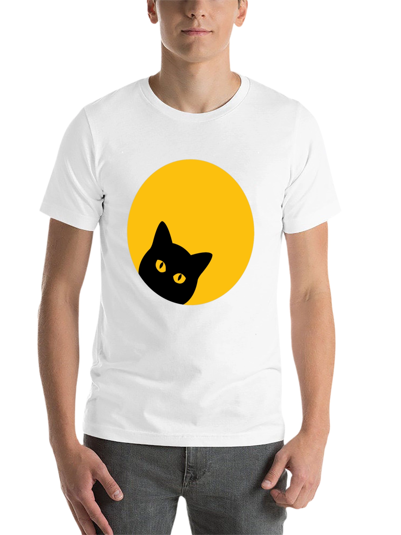 Black Black Cat Peek-a-Boo T-Shirt - Moon Design view 14