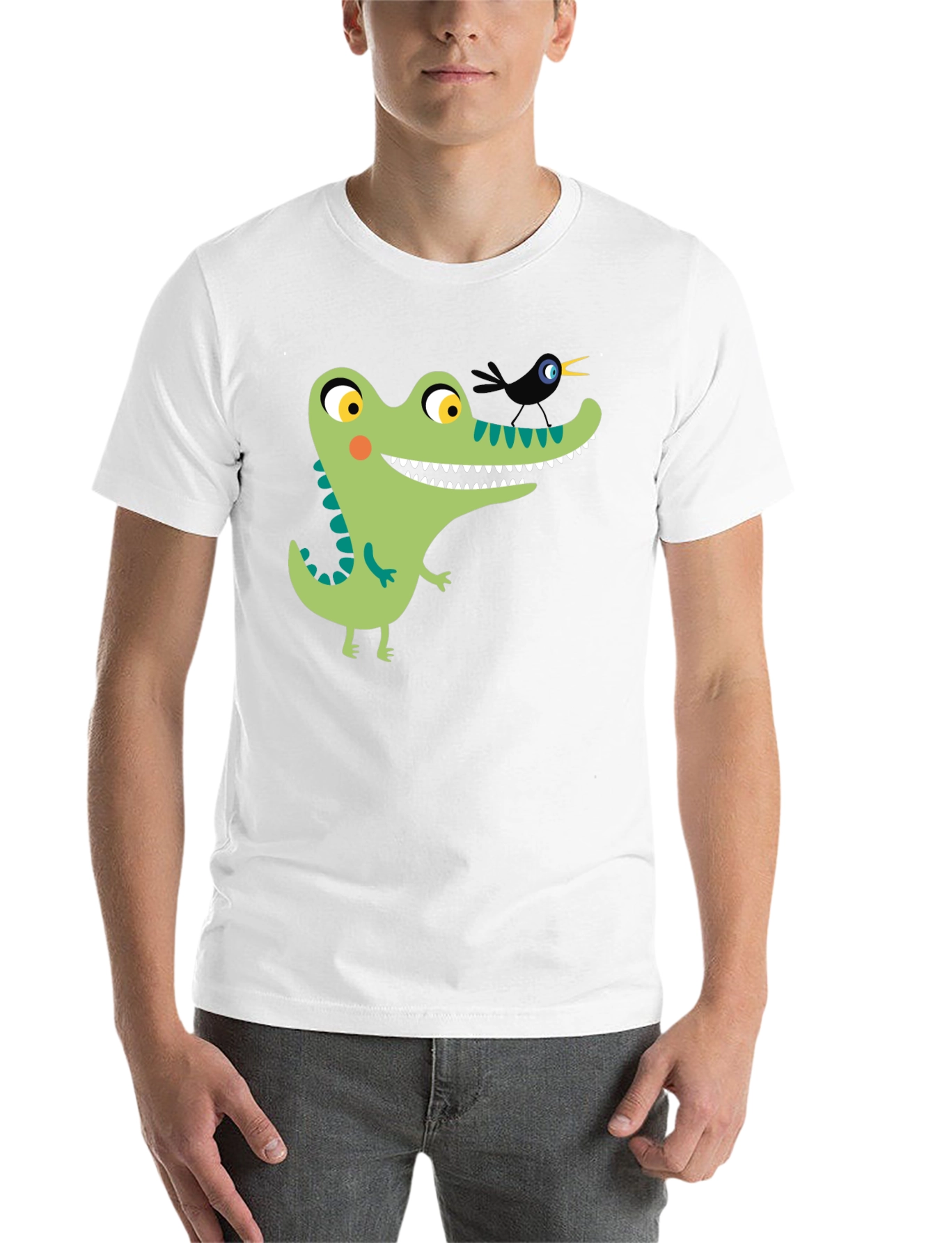 Black Cartoon Alligator Graphic Tee - Black Cotton view 14
