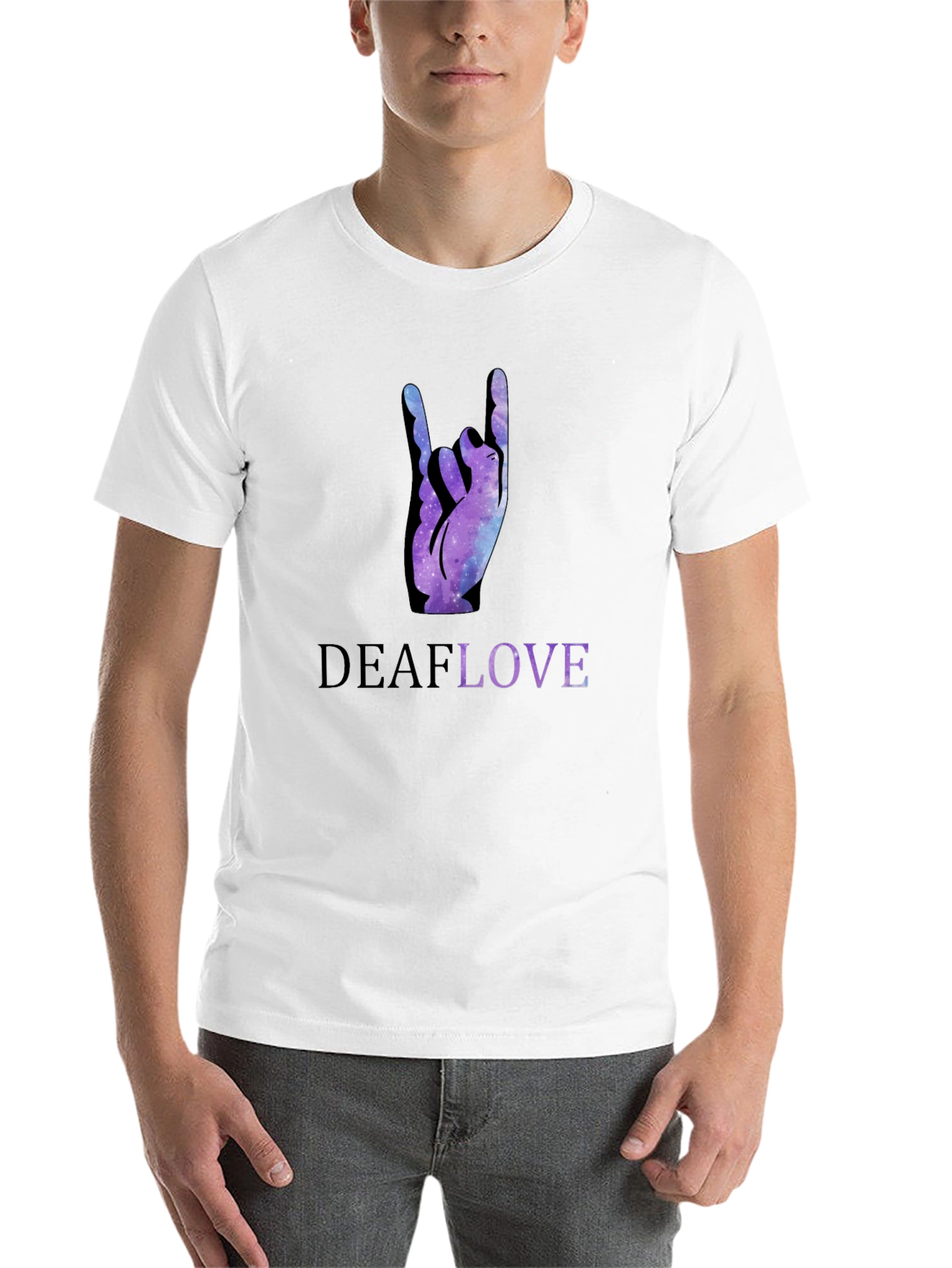 Black Deaf Love Galaxy Hand Sign Black T-Shirt view 14