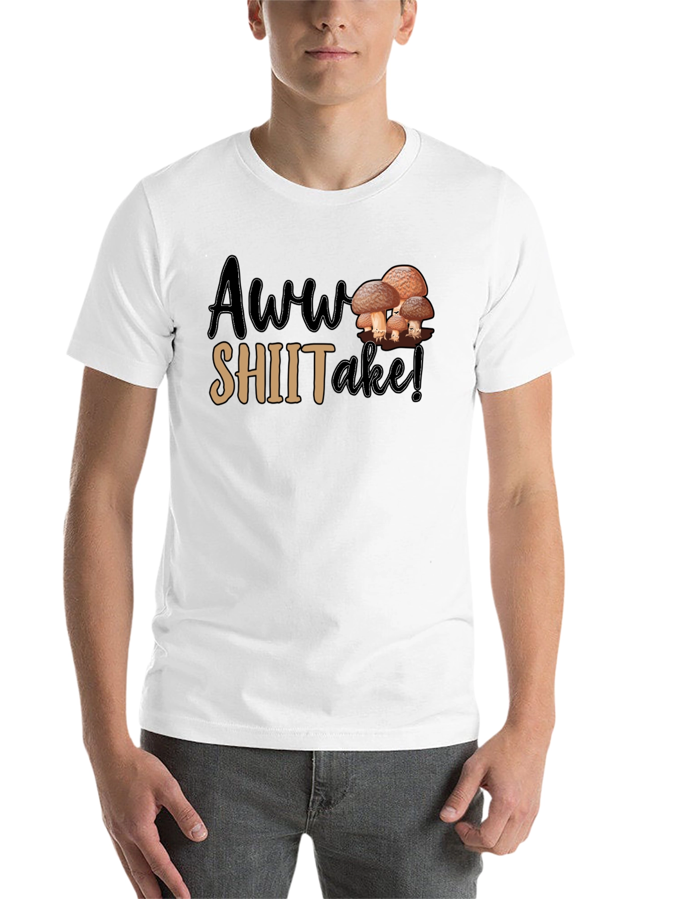Black Awww Shiitake! Mushroom Pun Graphic T-Shirt view 14
