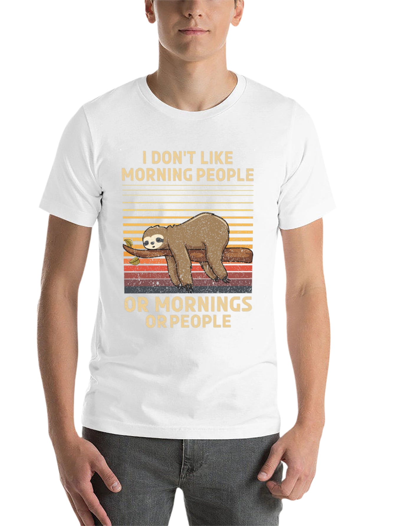 Black Funny Sloth T-Shirt: I Don't Like Morning People view 14