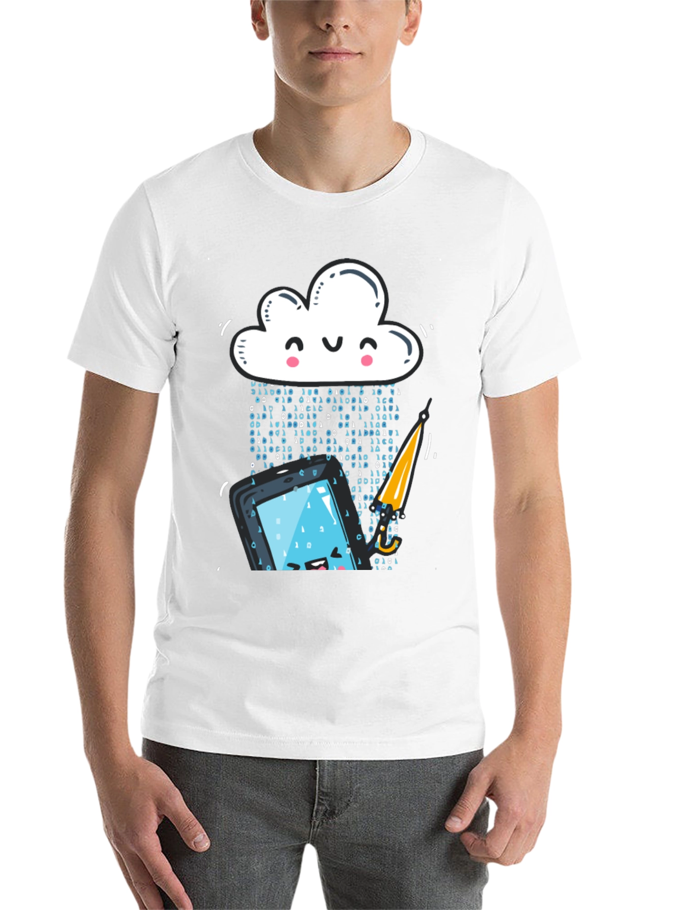 Black Funny Cloud Data Rain Smartphone Black T-Shirt view 14