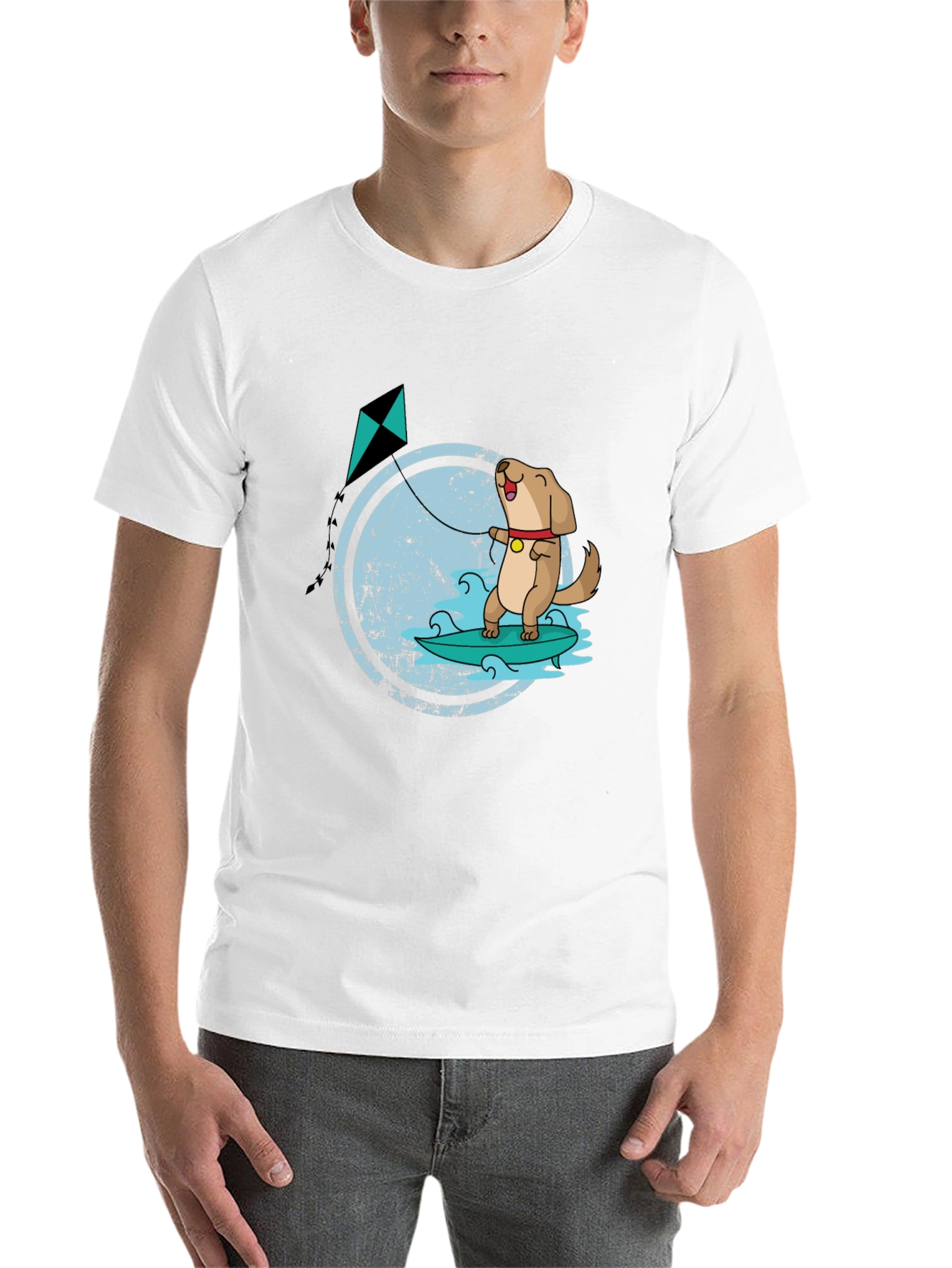 Black Surfing Dog Kite T-Shirt view 14