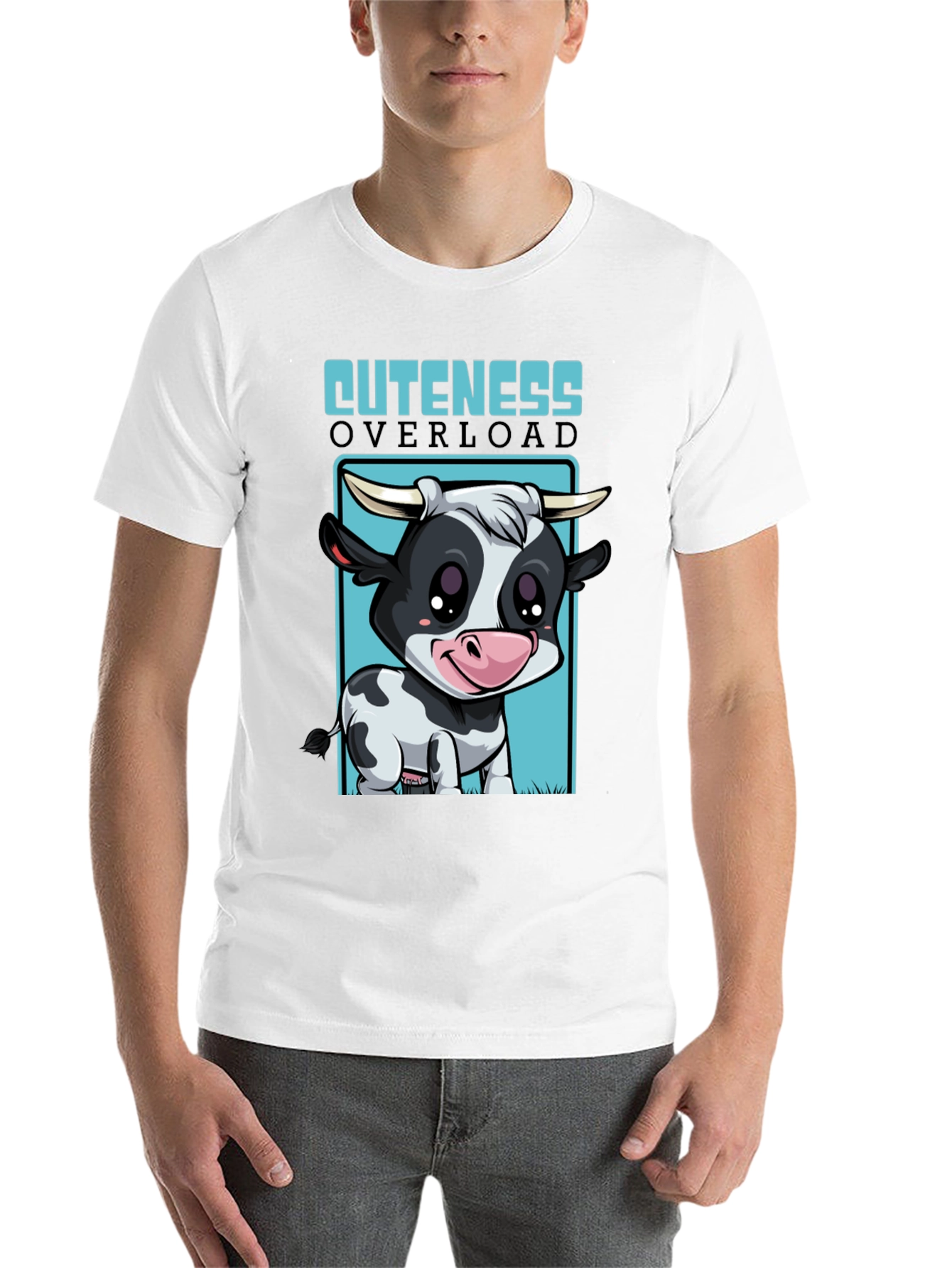 Black Cute Cow Cuteness Overload Graphic T-Shirt view 14
