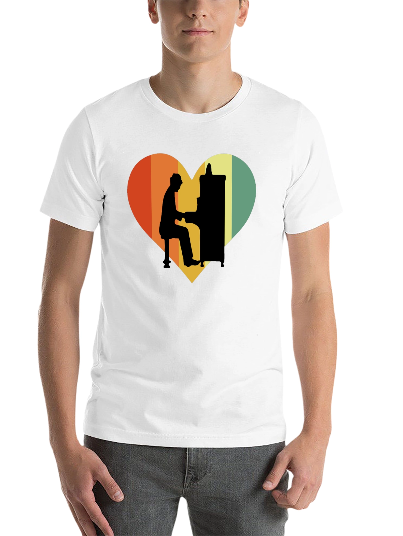 Black Retro Heart Piano Player Graphic T-Shirt view 14