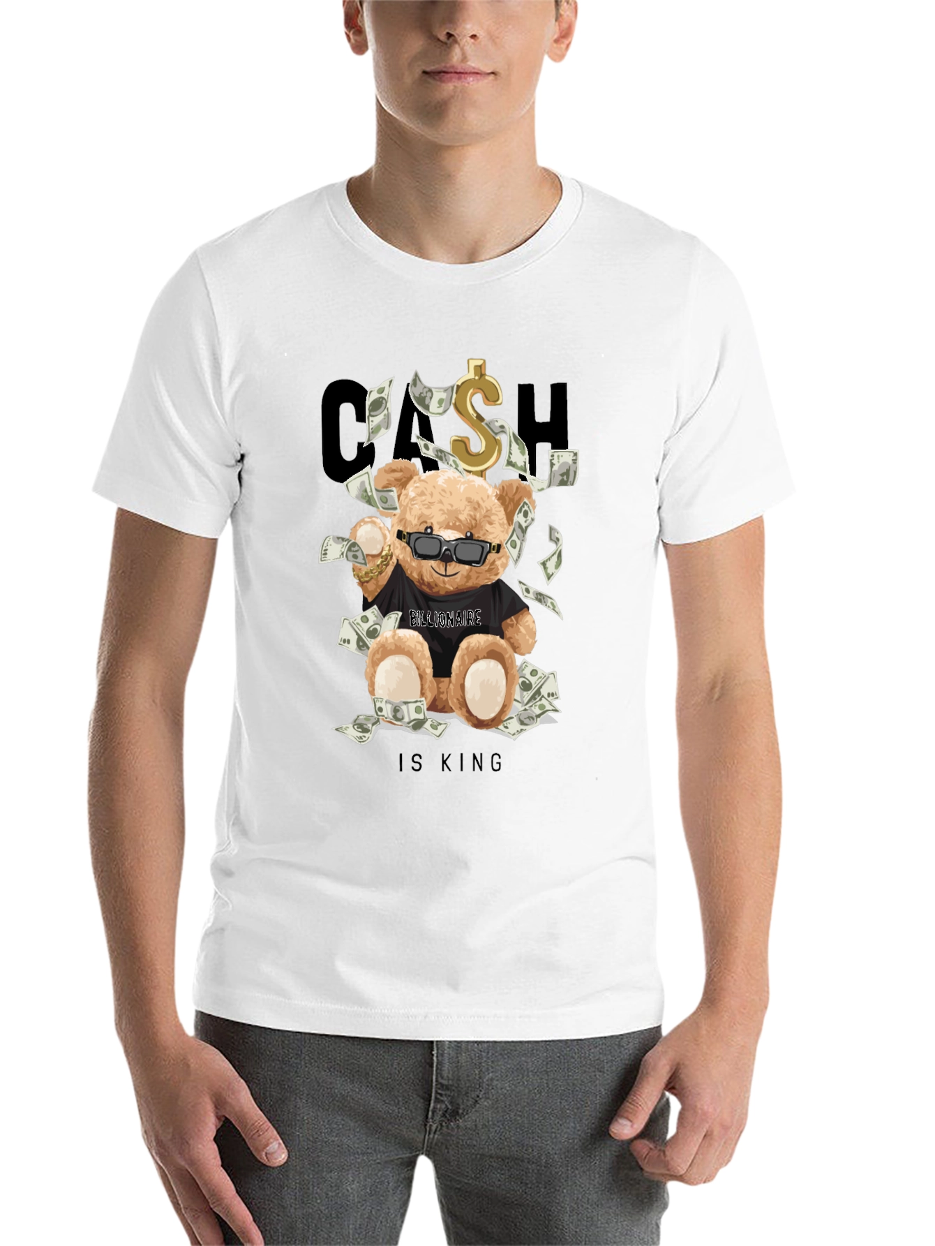 Black Cash Is King Bear T-Shirt view 14