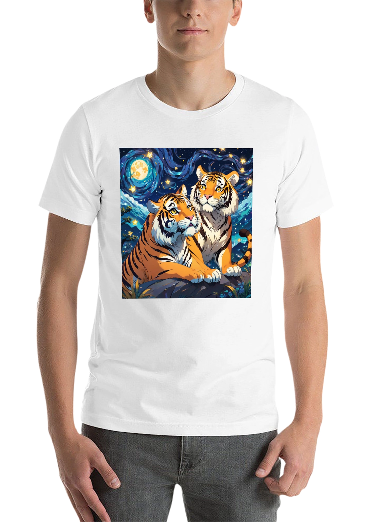 Black Tiger Lovers T-Shirt: Starry Night Design view 14