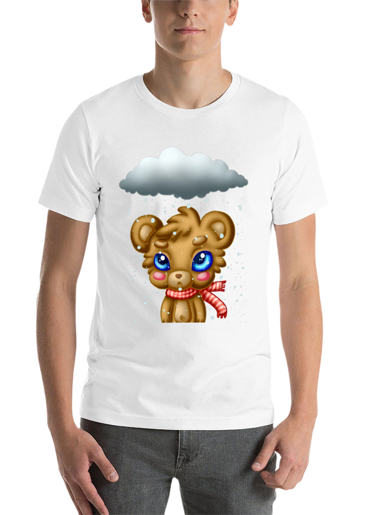 Black Cute Bear in Snow Graphic T-Shirt view 14