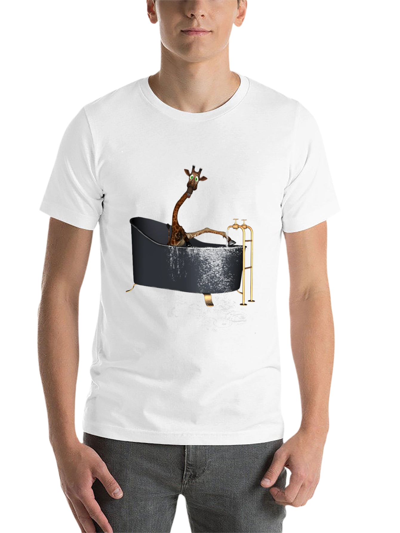 Black Giraffe in Bathtub Novelty T-Shirt view 14