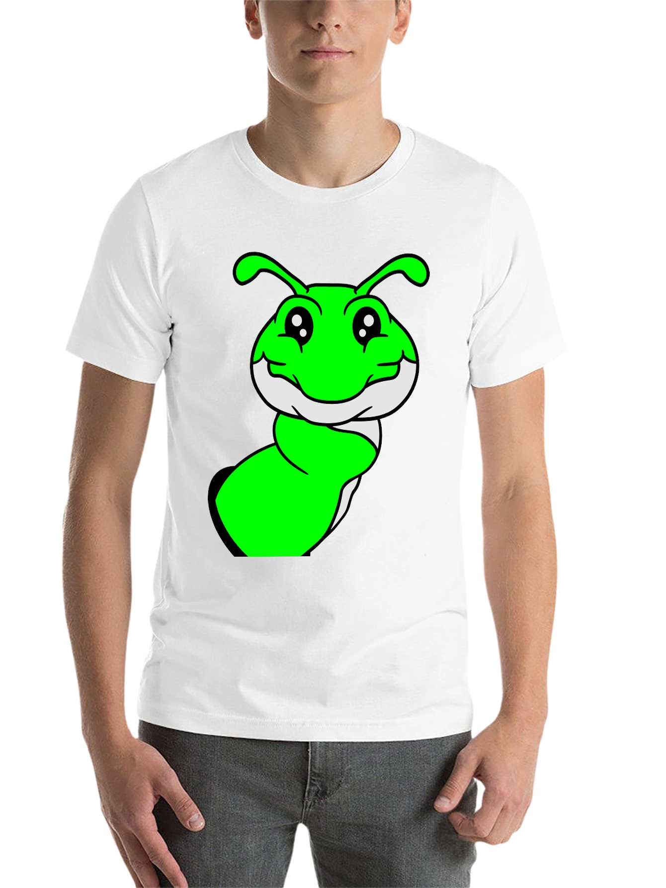 Black Green Cartoon Worm Graphic T-Shirt view 14
