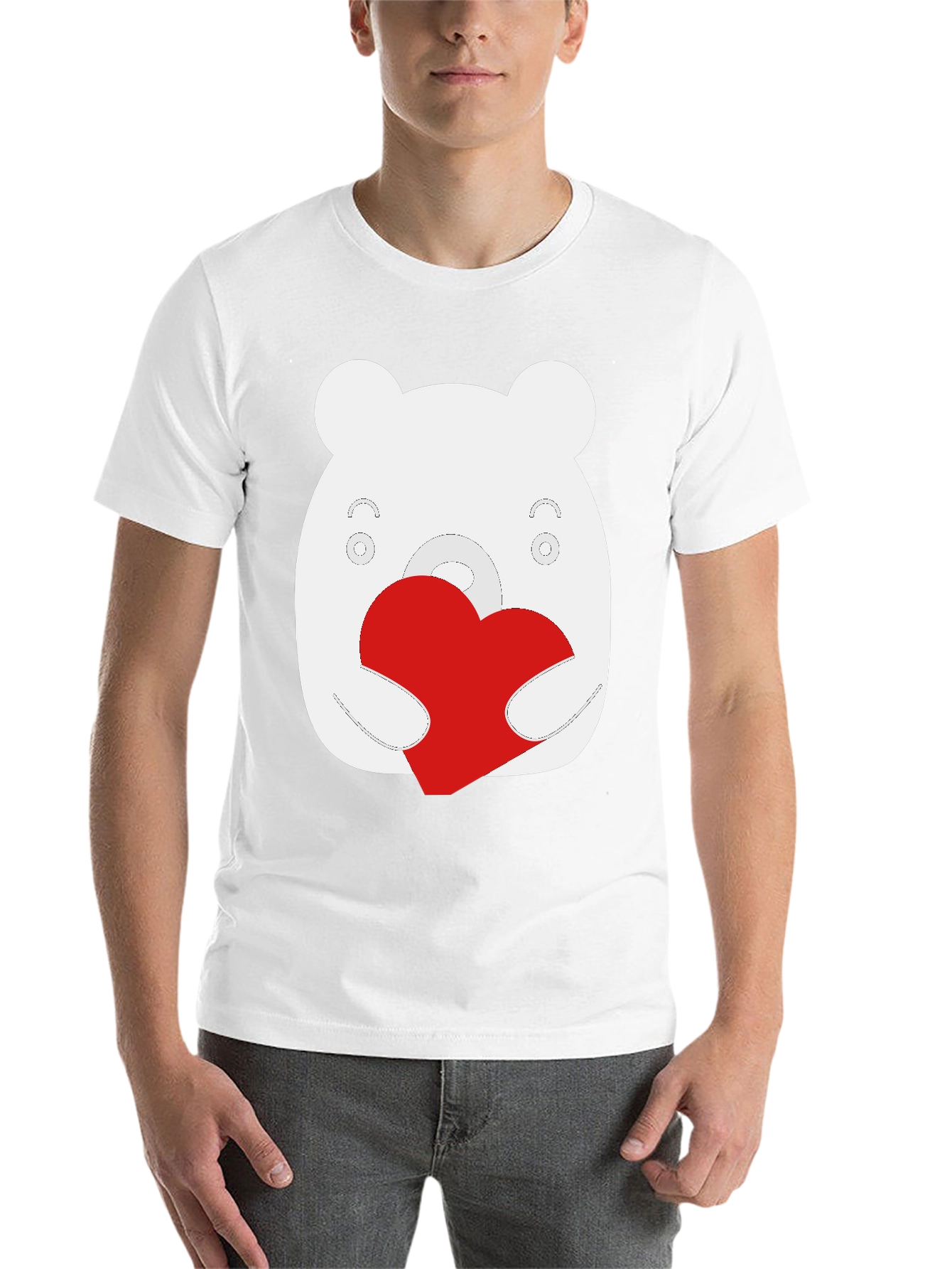 Black Cute Bear Heart Graphic Black T-Shirt view 14