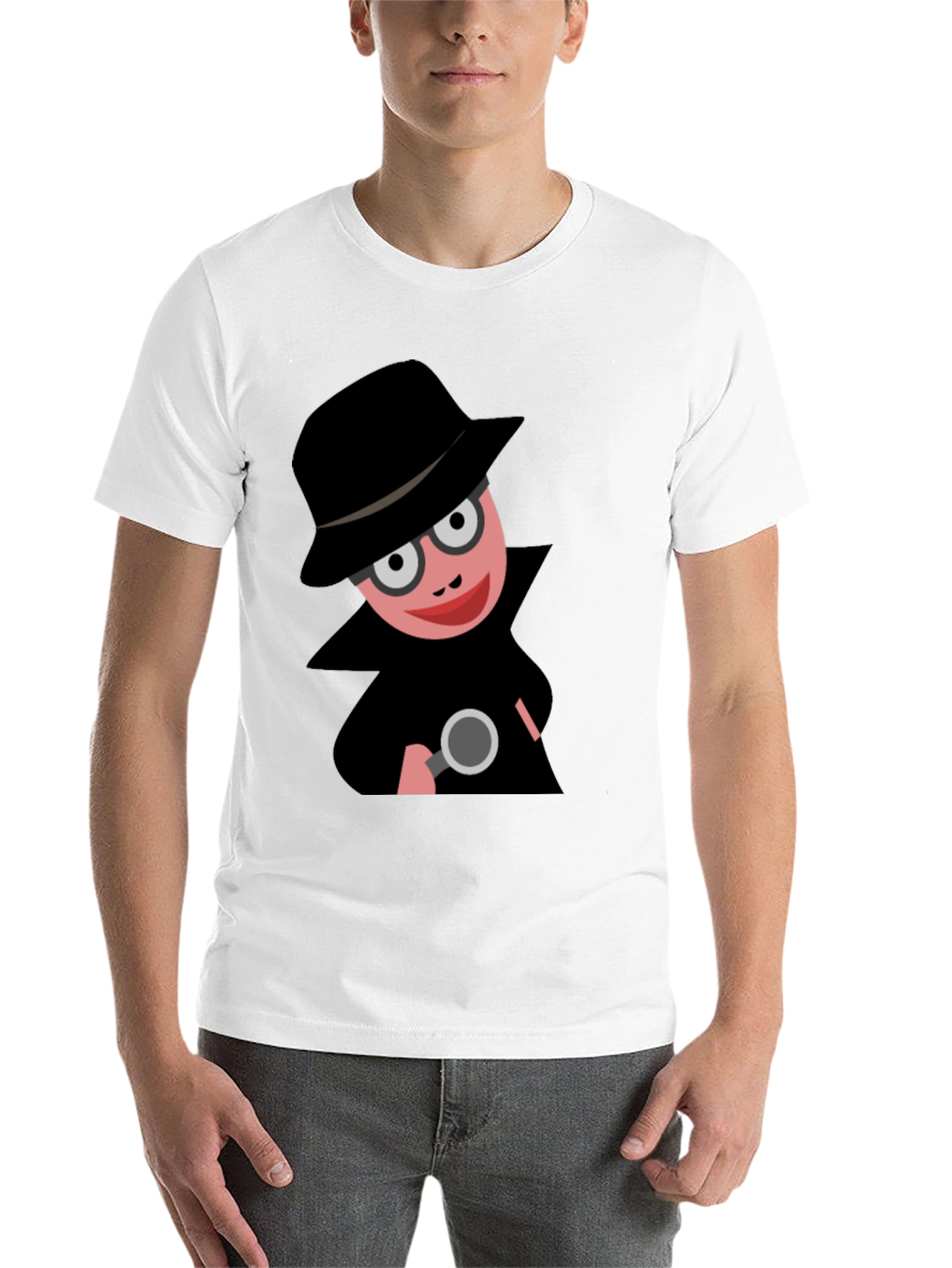 Black Cartoon Detective T-Shirt: Funny Spy Design view 14