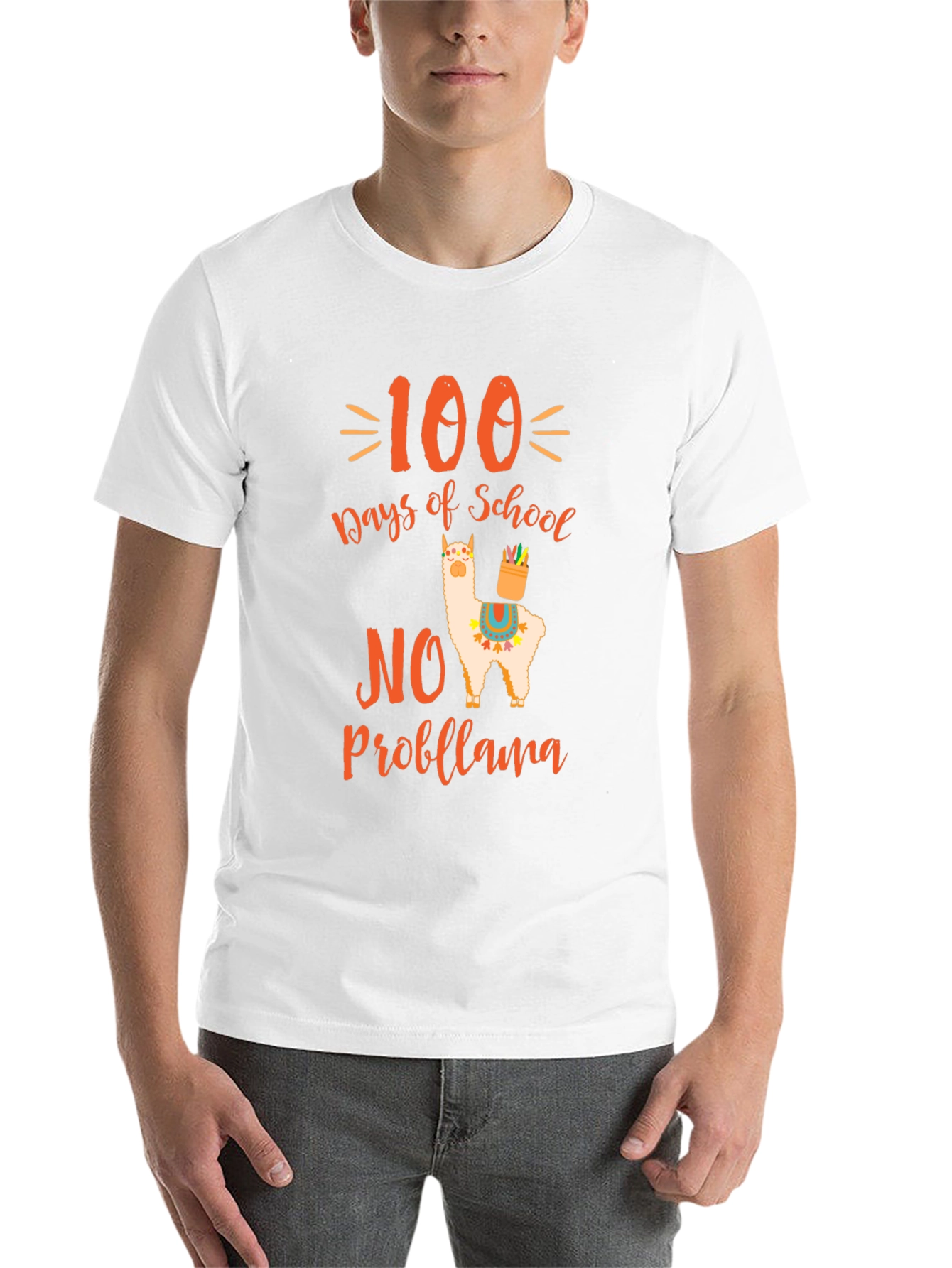 Black 100 Days of School No Probllama T-Shirt view 14
