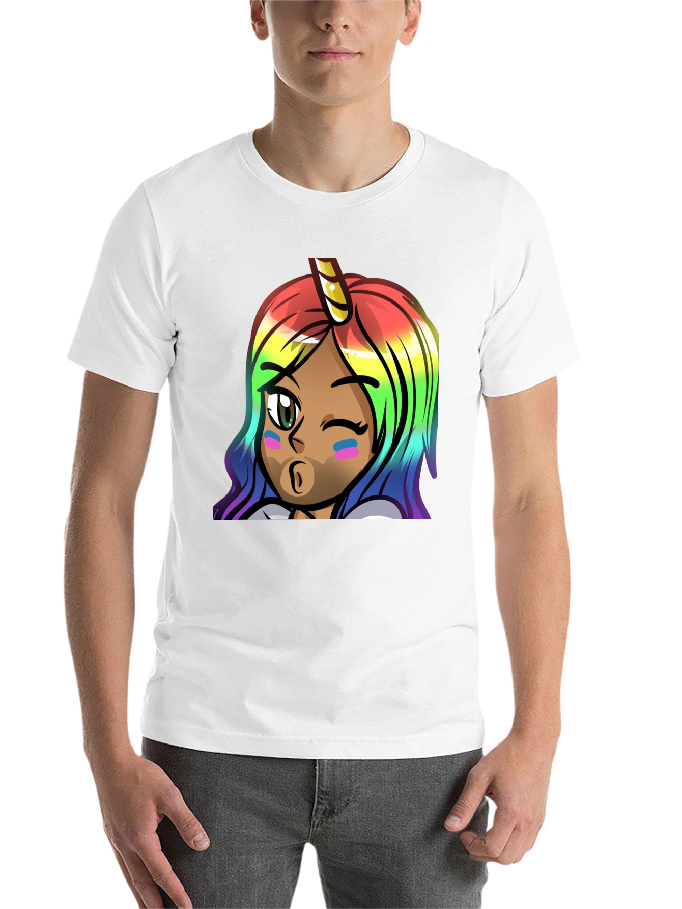 Black Rainbow Unicorn Girl Graphic Tee - Unisex view 14