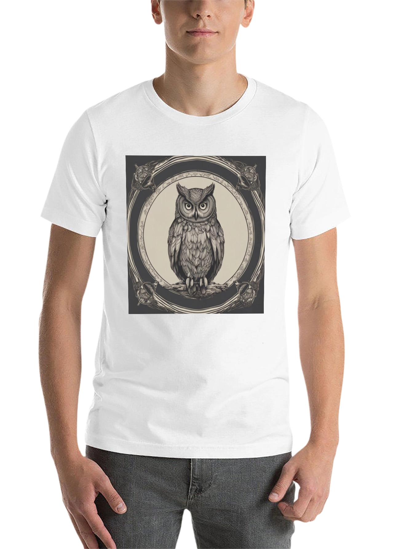 Black Owl Graphic Print Black Crew Neck T-Shirt view 14