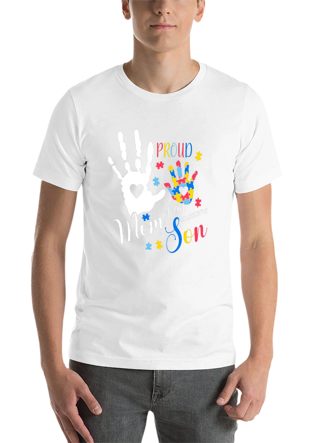 Black Proud Mom of an Awesome Son Autism Awareness T-Shirt view 14
