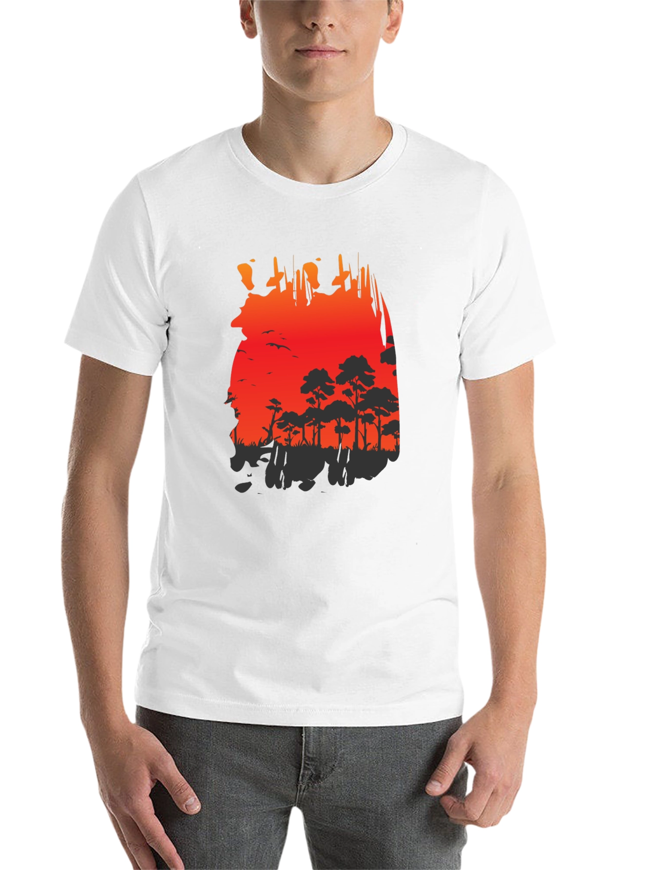 Black Red Sunset Forest Graphic Tee view 14