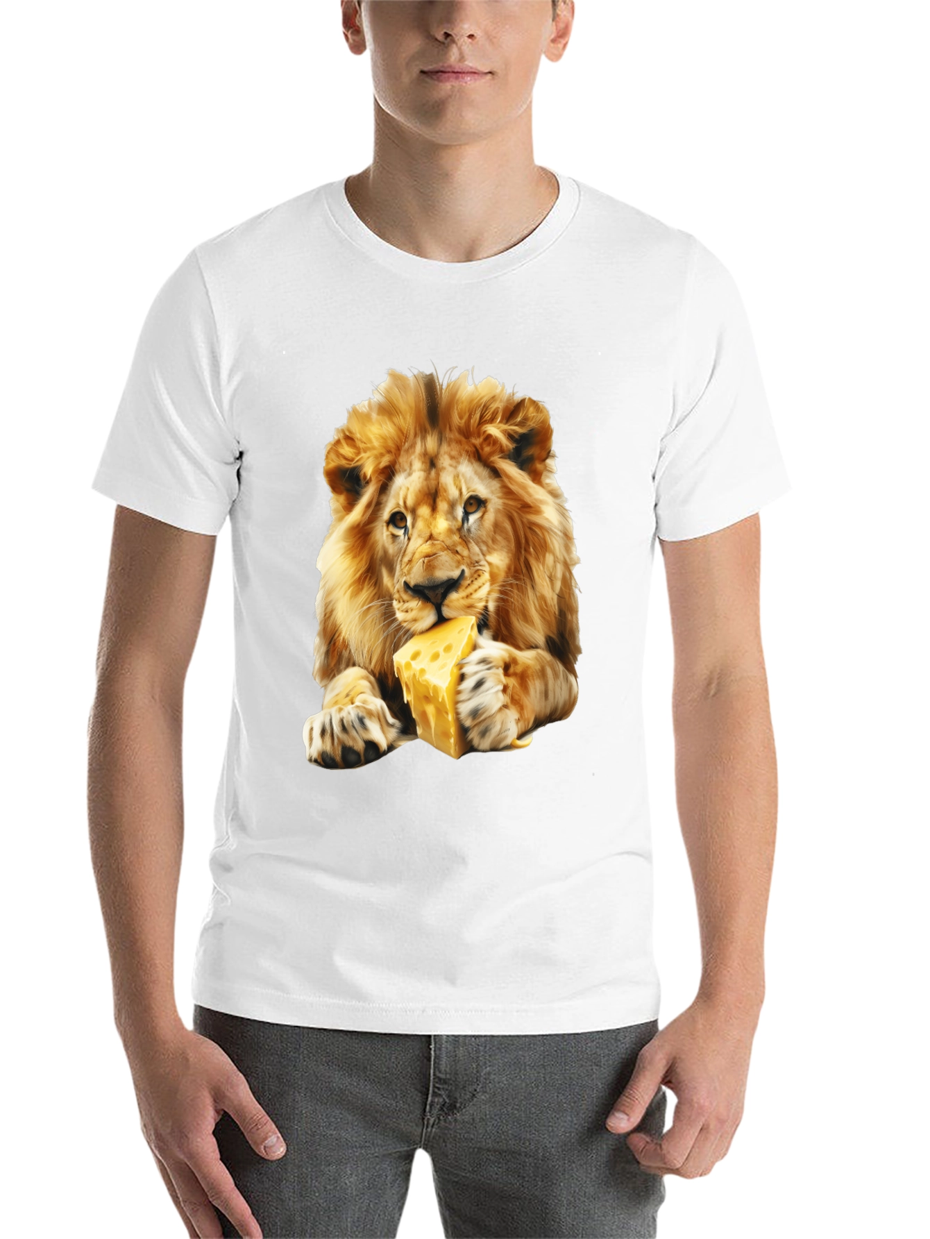 Black Lion Eating Cheese T-Shirt - Funny Animal Graphic Tee view 14