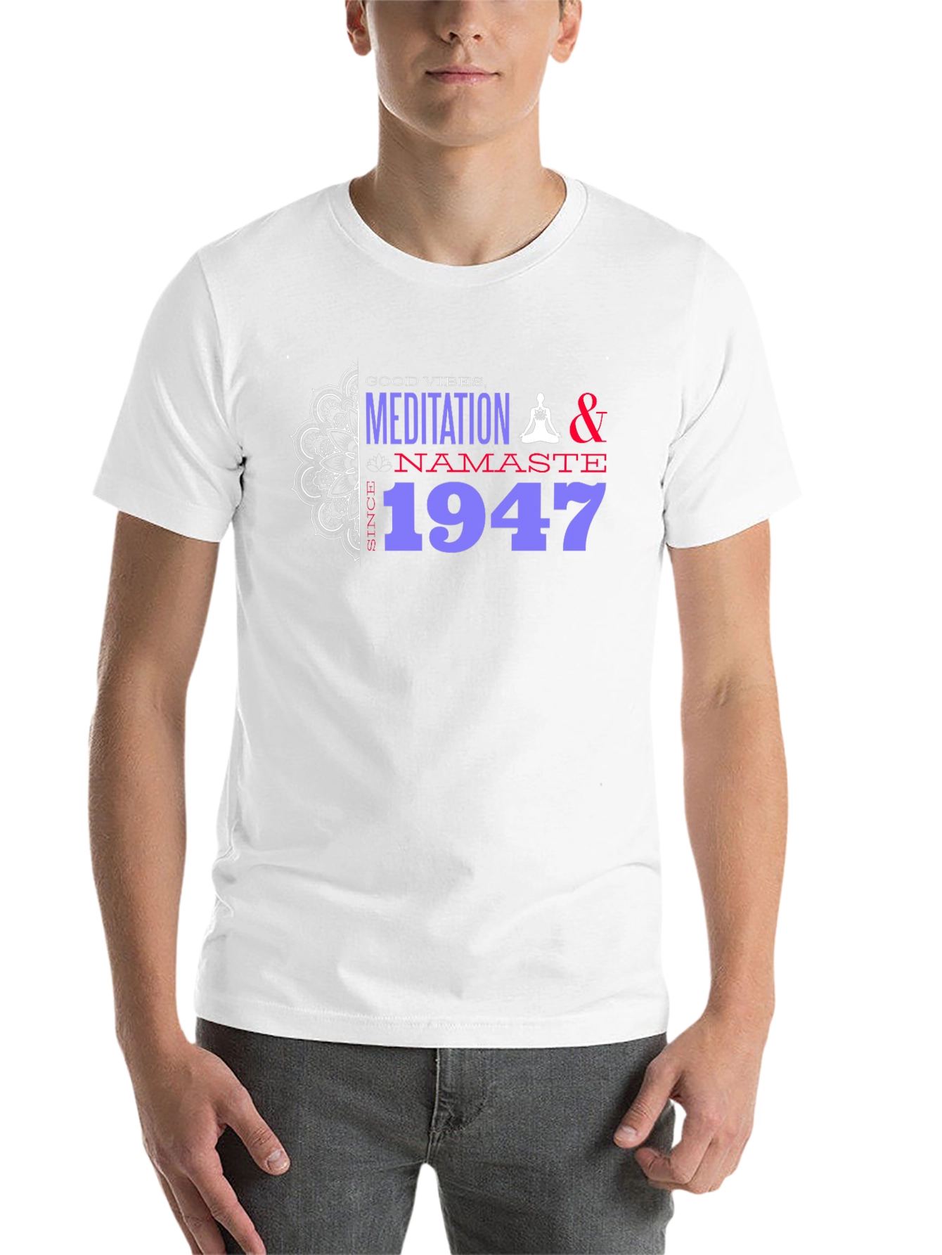 Black Meditation & Namaste Since 1947 T-Shirt view 14