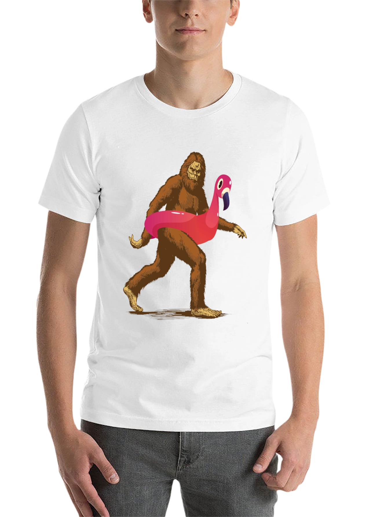 Sasquatch Flamingo Pool Float T-Shirt - 14