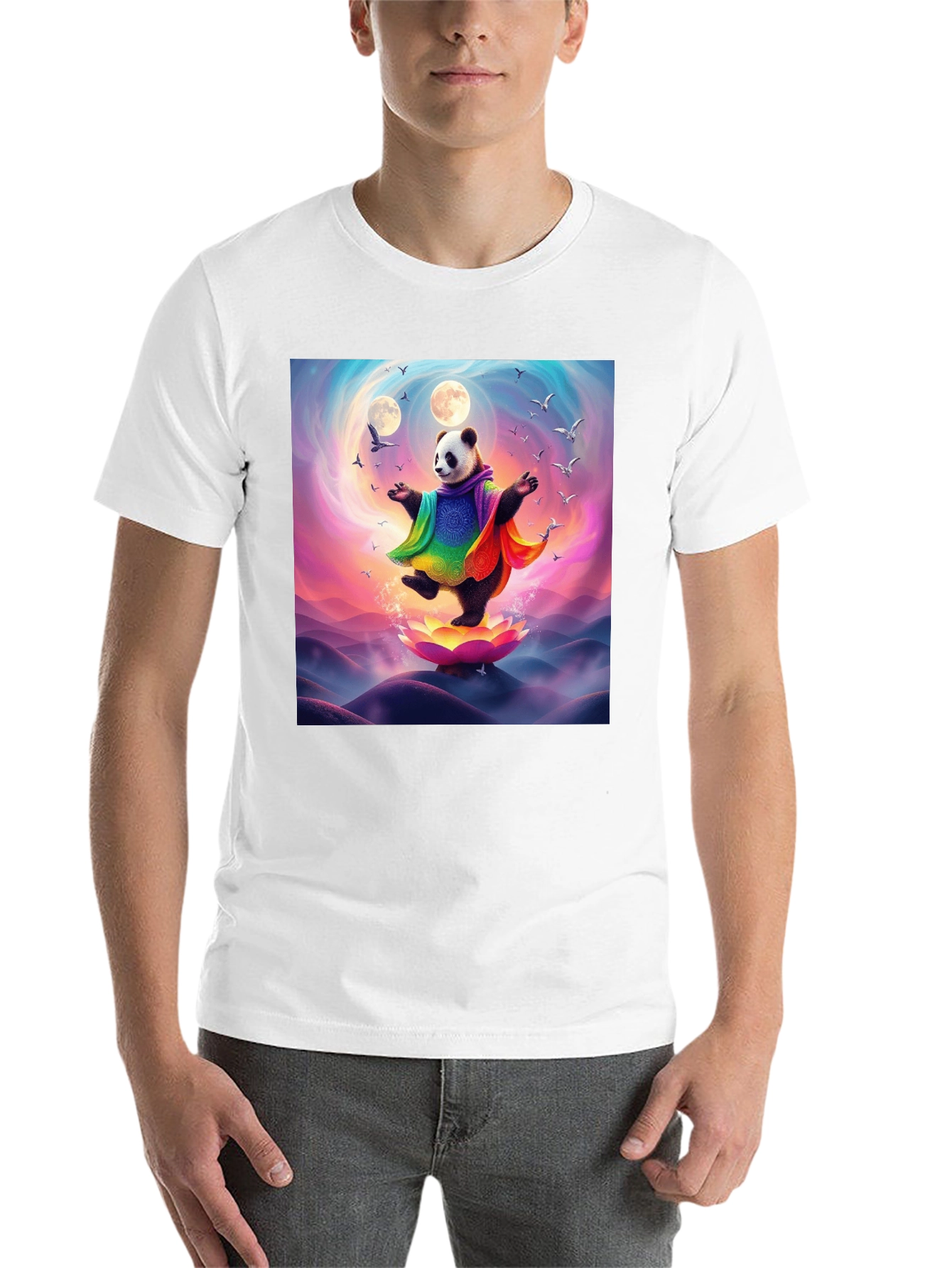 Black Zen Panda T-Shirt - Colorful Meditation Design view 14