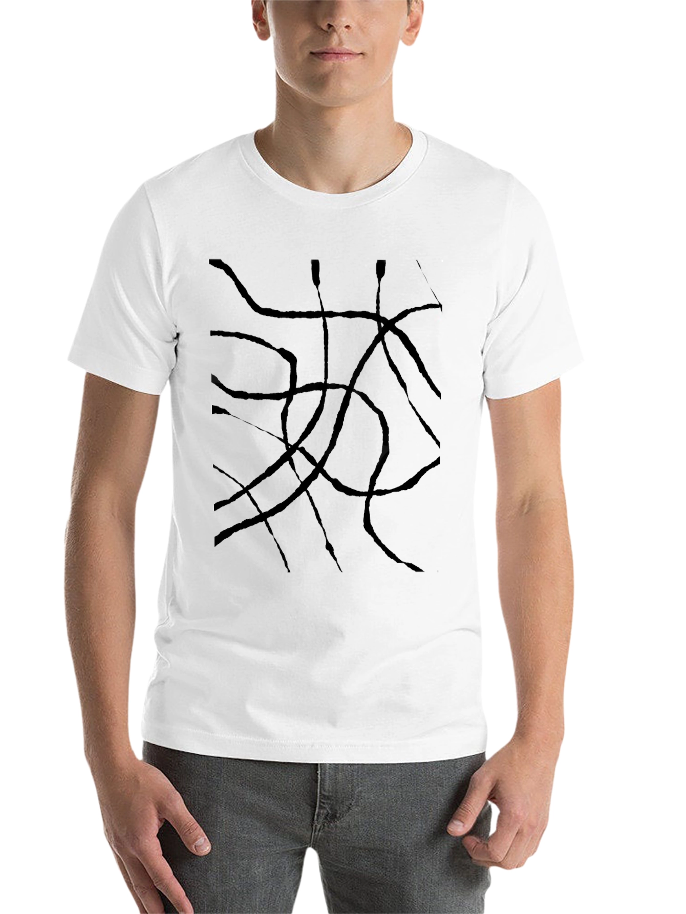 Abstract Line Art Black T-Shirt - 14