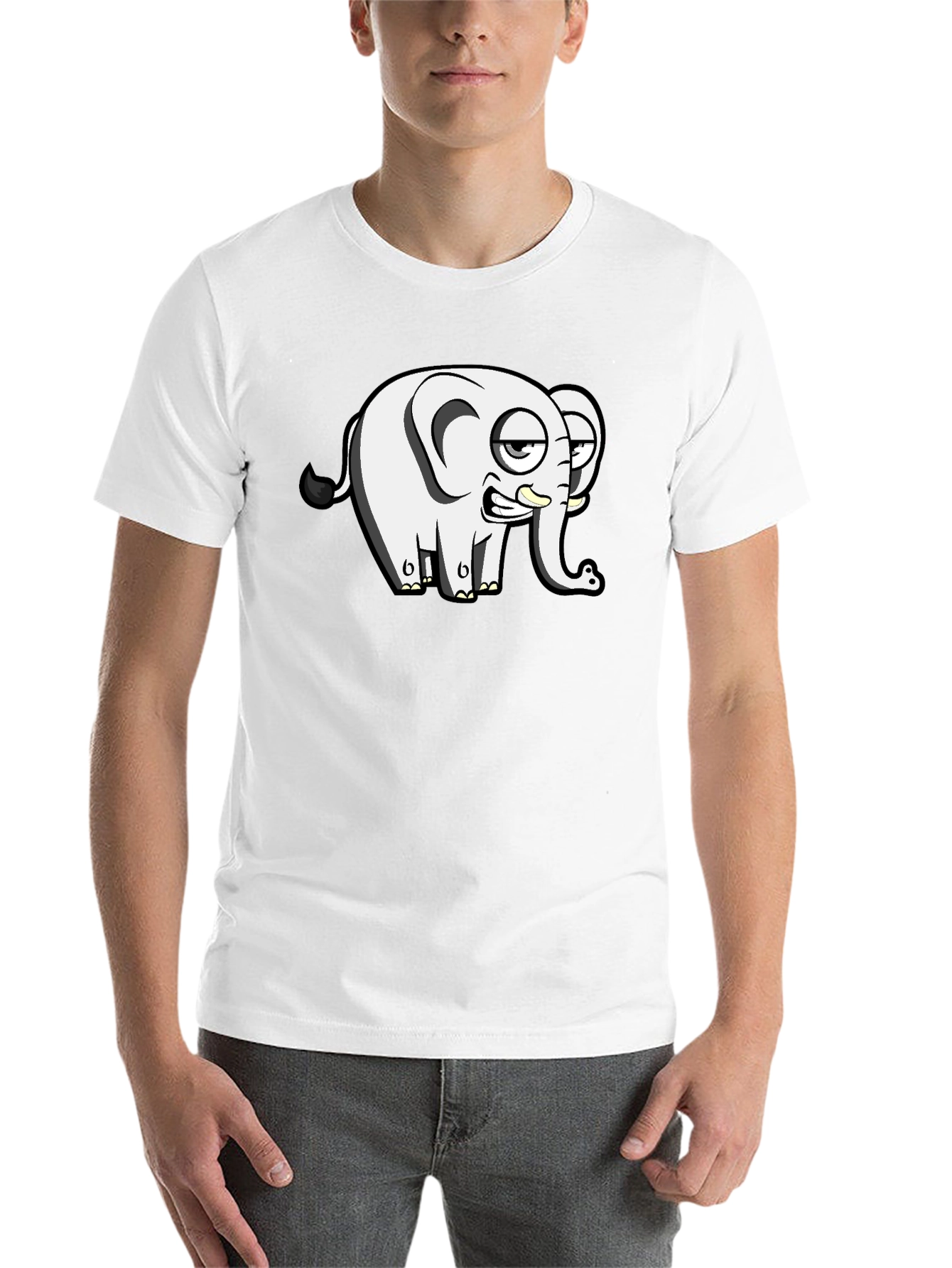 Black Funny Elephant Cartoon Black T-Shirt view 14
