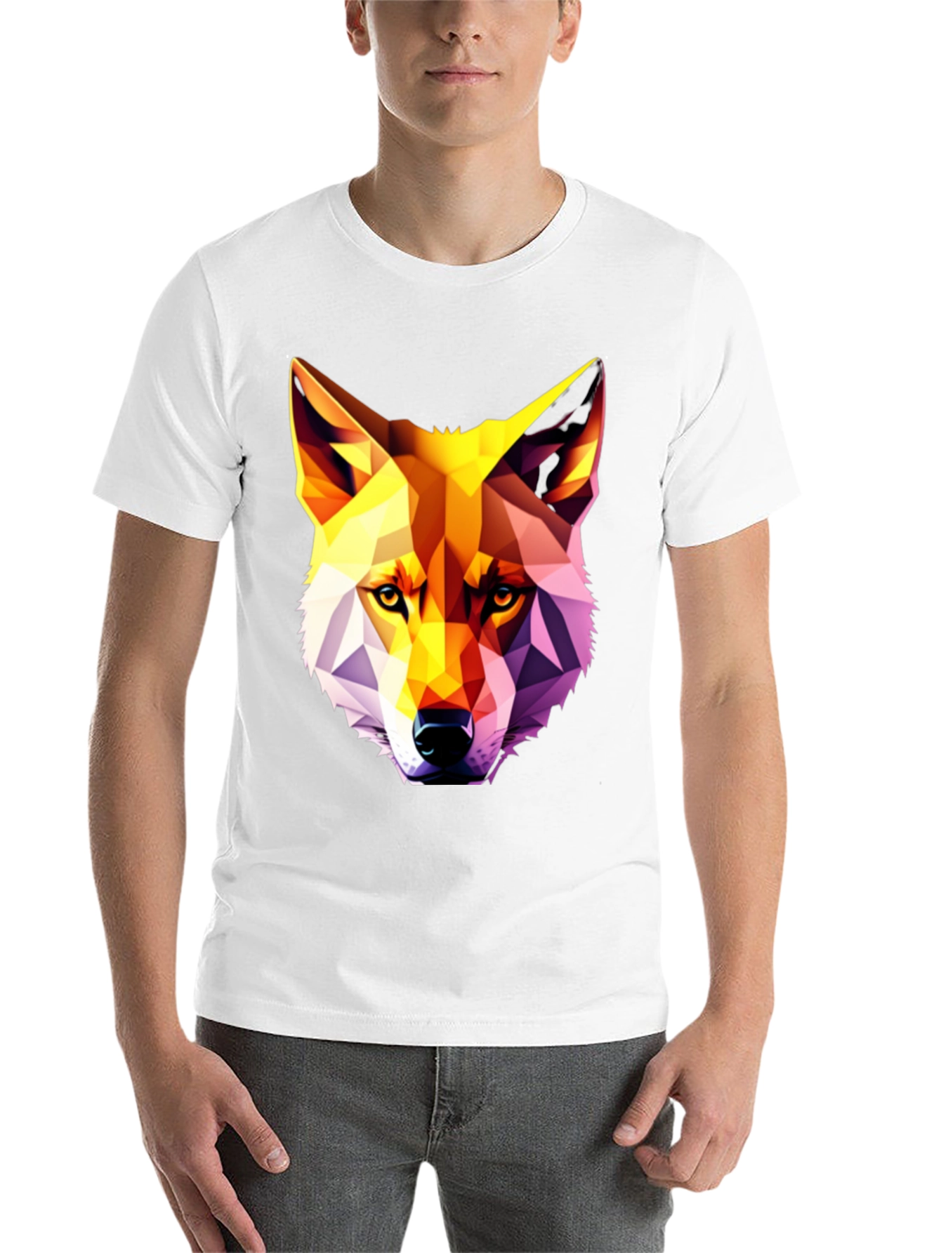 Black Geometric Wolf Graphic Tee - Modern Art Shirt view 14