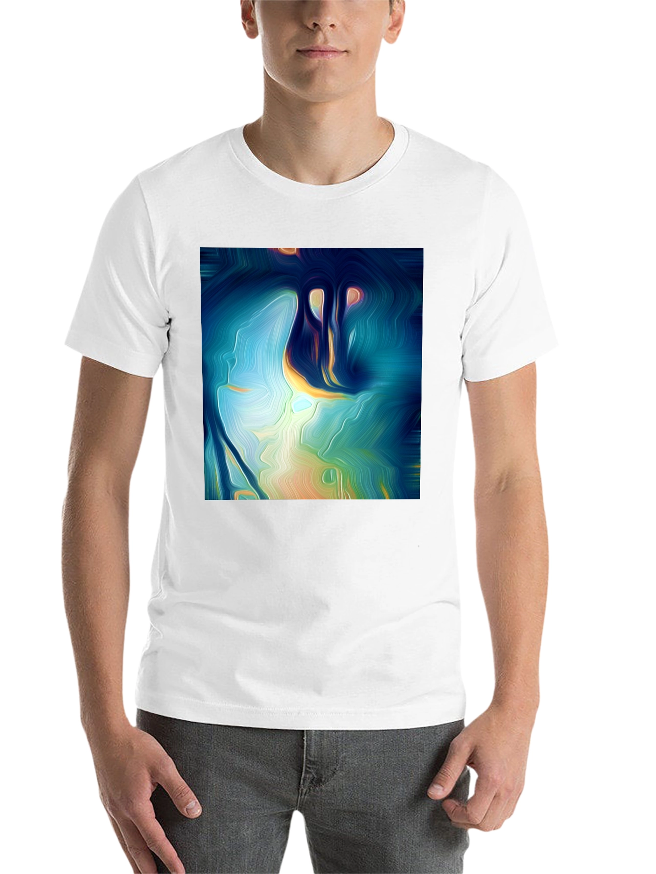 Black Abstract Art Tee: Vivid Design, Soft Cotton, Classic Fit view 14