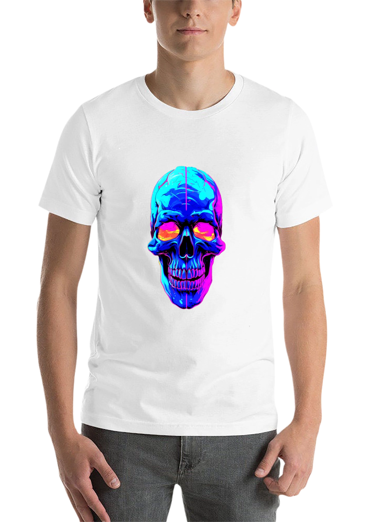 Black Neon Skull Graphic Black T-Shirt view 14